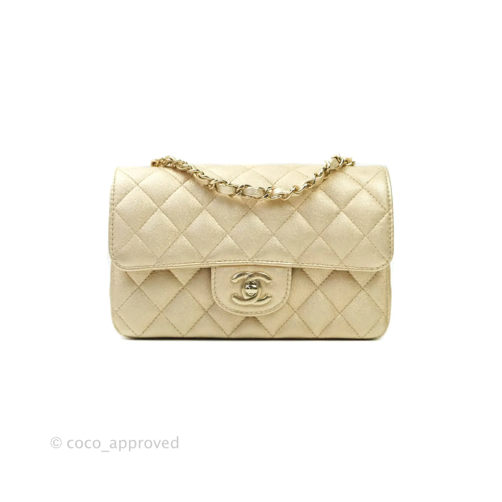 Chanel Classic Quilted Mini Rectangular Flap Iridescent Gold Lambskin Gold Hardware