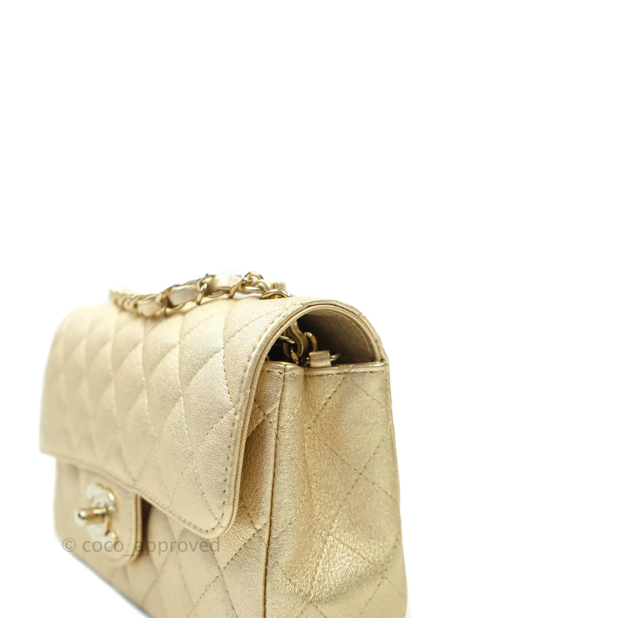 Chanel Classic Quilted Mini Rectangular Flap Iridescent Gold Lambskin Gold Hardware