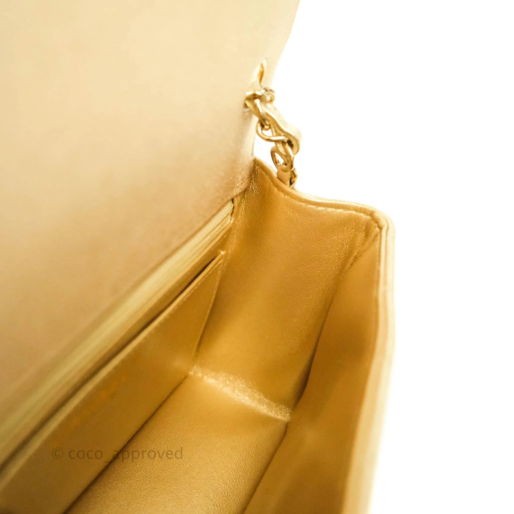 Chanel Classic Quilted Mini Rectangular Flap Iridescent Gold Lambskin Gold Hardware