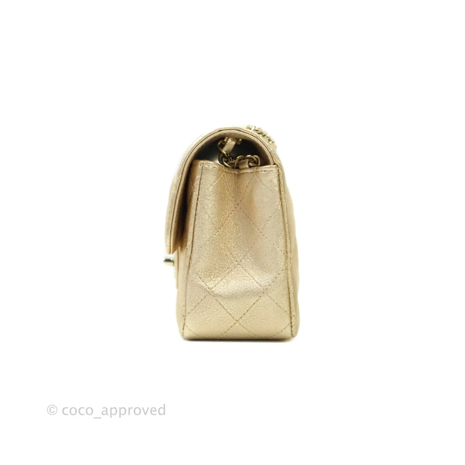 Chanel Classic Quilted Mini Rectangular Flap Iridescent Gold Lambskin Gold Hardware