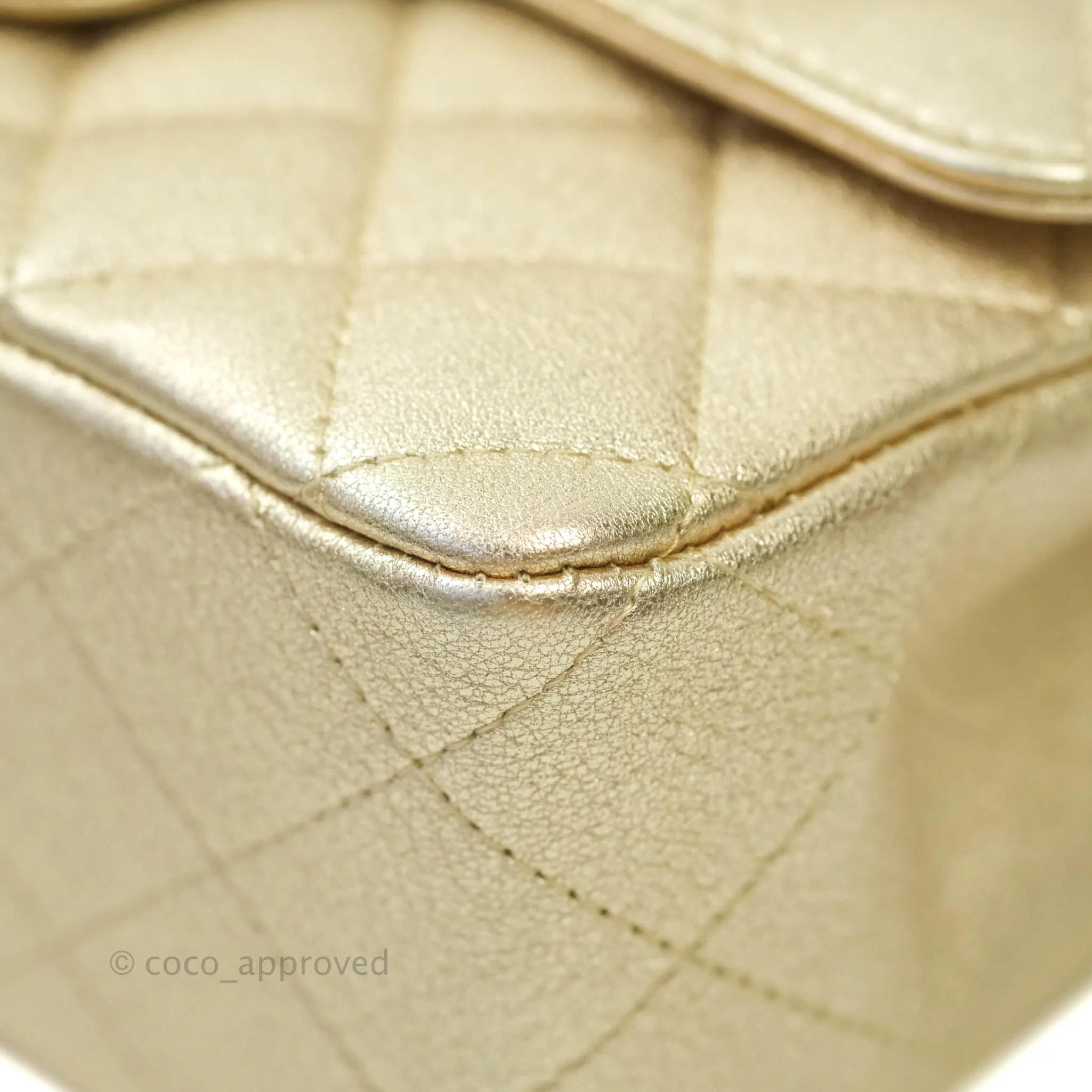 Chanel Classic Quilted Mini Rectangular Flap Iridescent Gold Lambskin Gold Hardware