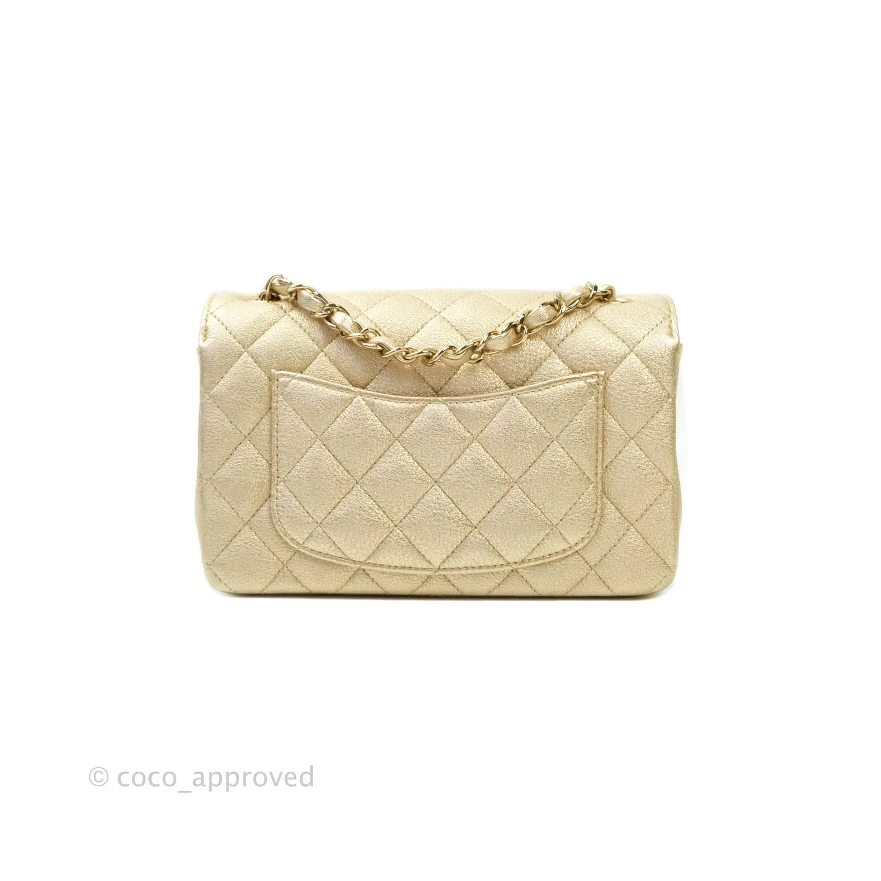 Chanel Classic Quilted Mini Rectangular Flap Iridescent Gold Lambskin Gold Hardware