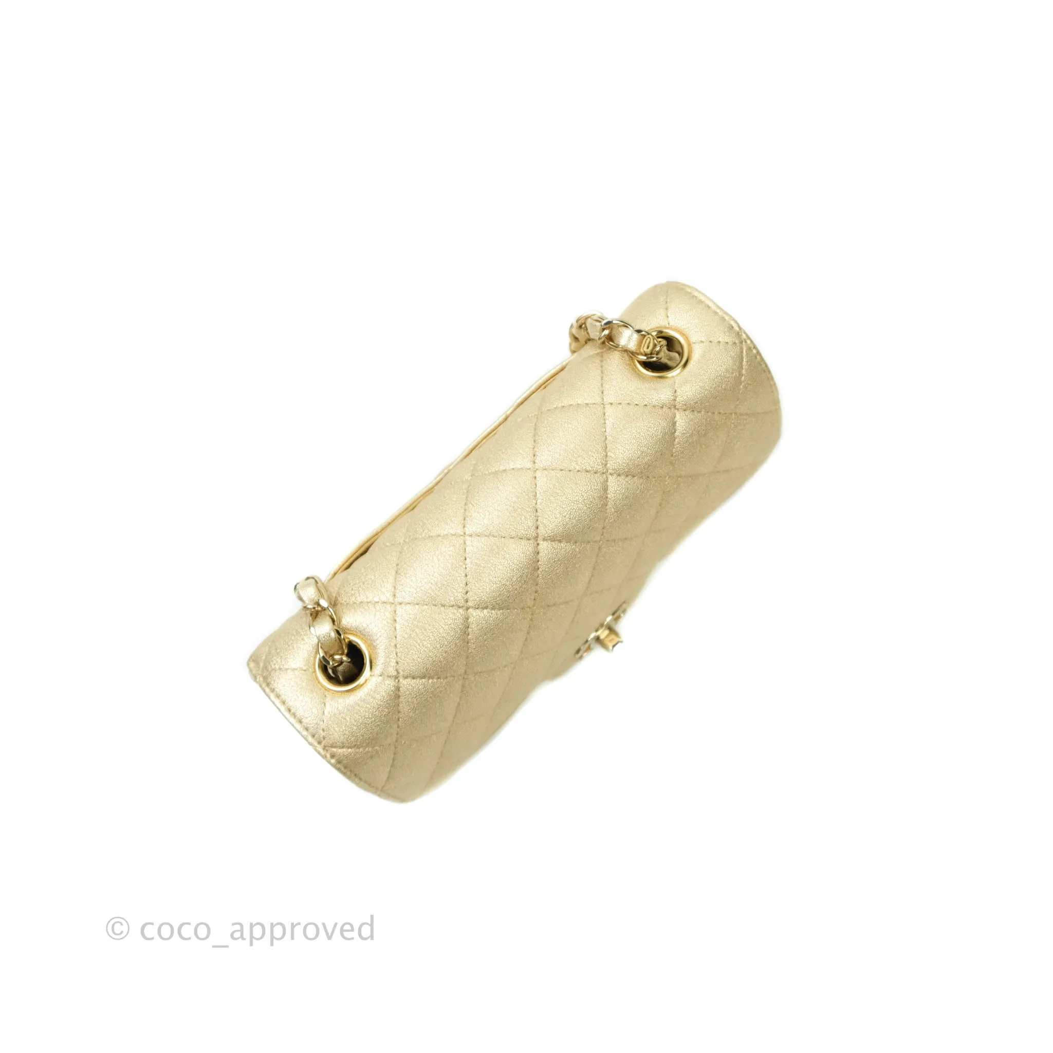 Chanel Classic Quilted Mini Rectangular Flap Iridescent Gold Lambskin Gold Hardware