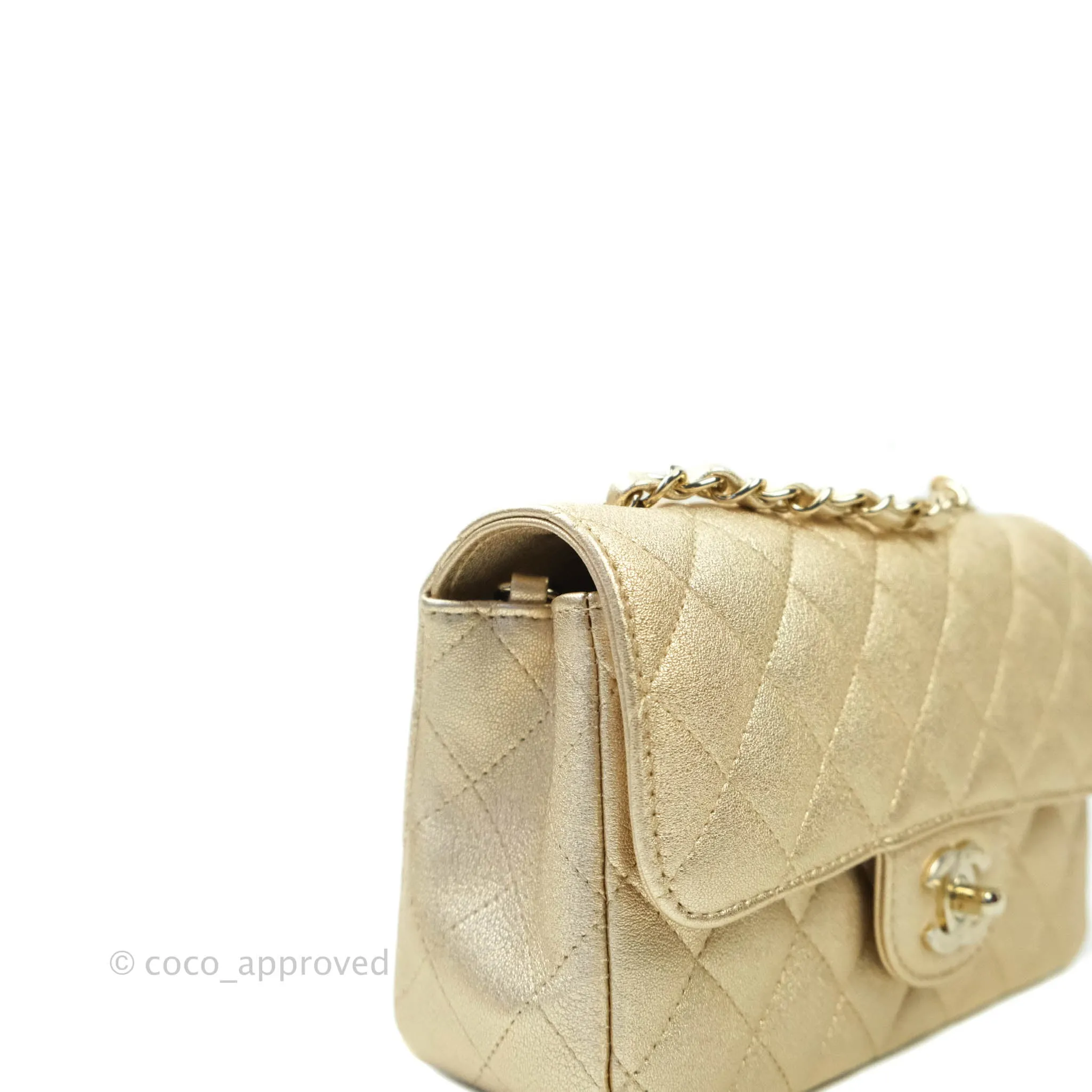 Chanel Classic Quilted Mini Rectangular Flap Iridescent Gold Lambskin Gold Hardware