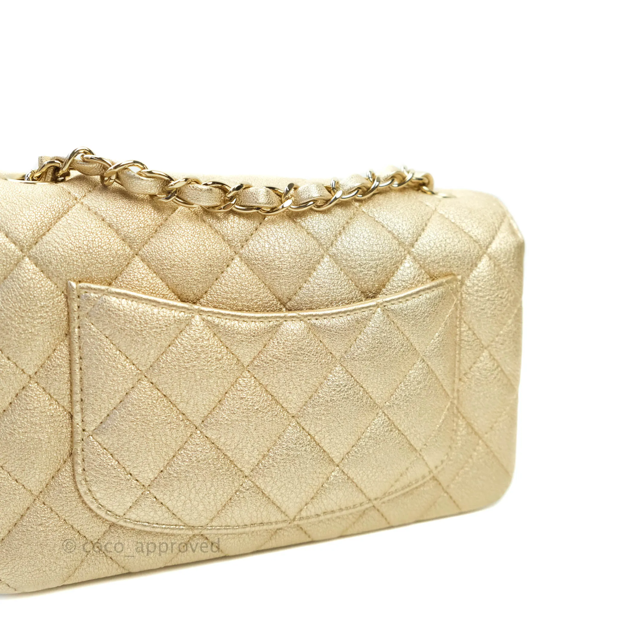 Chanel Classic Quilted Mini Rectangular Flap Iridescent Gold Lambskin Gold Hardware