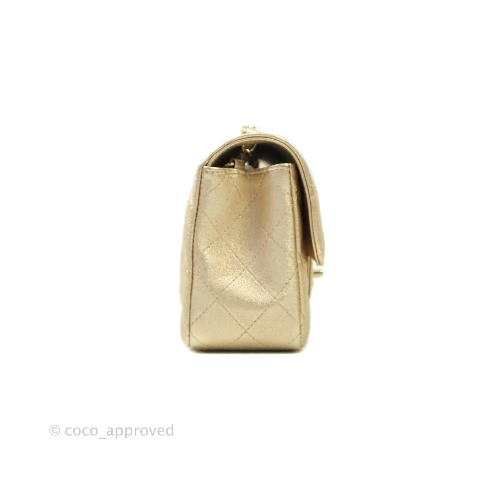 Chanel Classic Quilted Mini Rectangular Flap Iridescent Gold Lambskin Gold Hardware