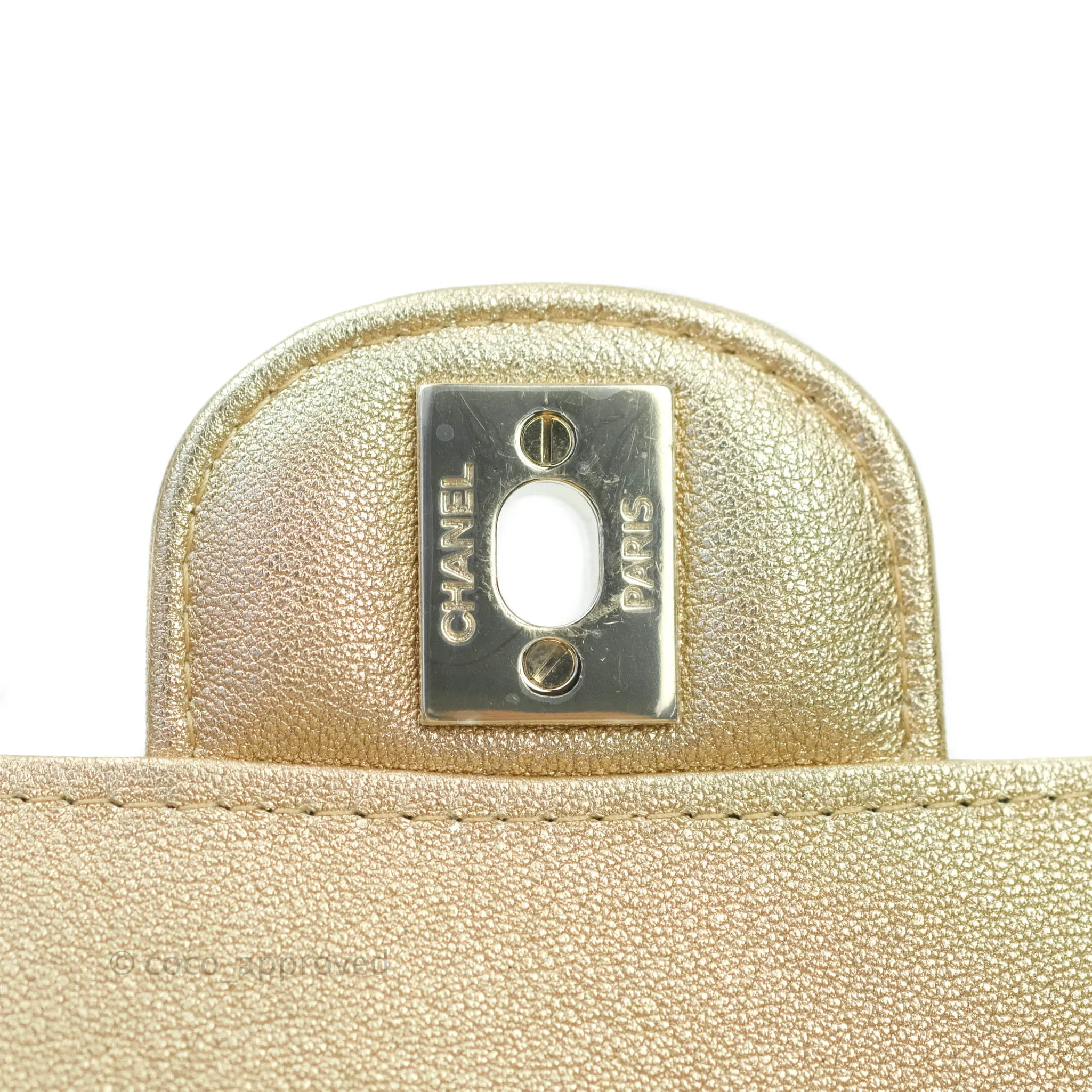 Chanel Classic Quilted Mini Rectangular Flap Iridescent Gold Lambskin Gold Hardware