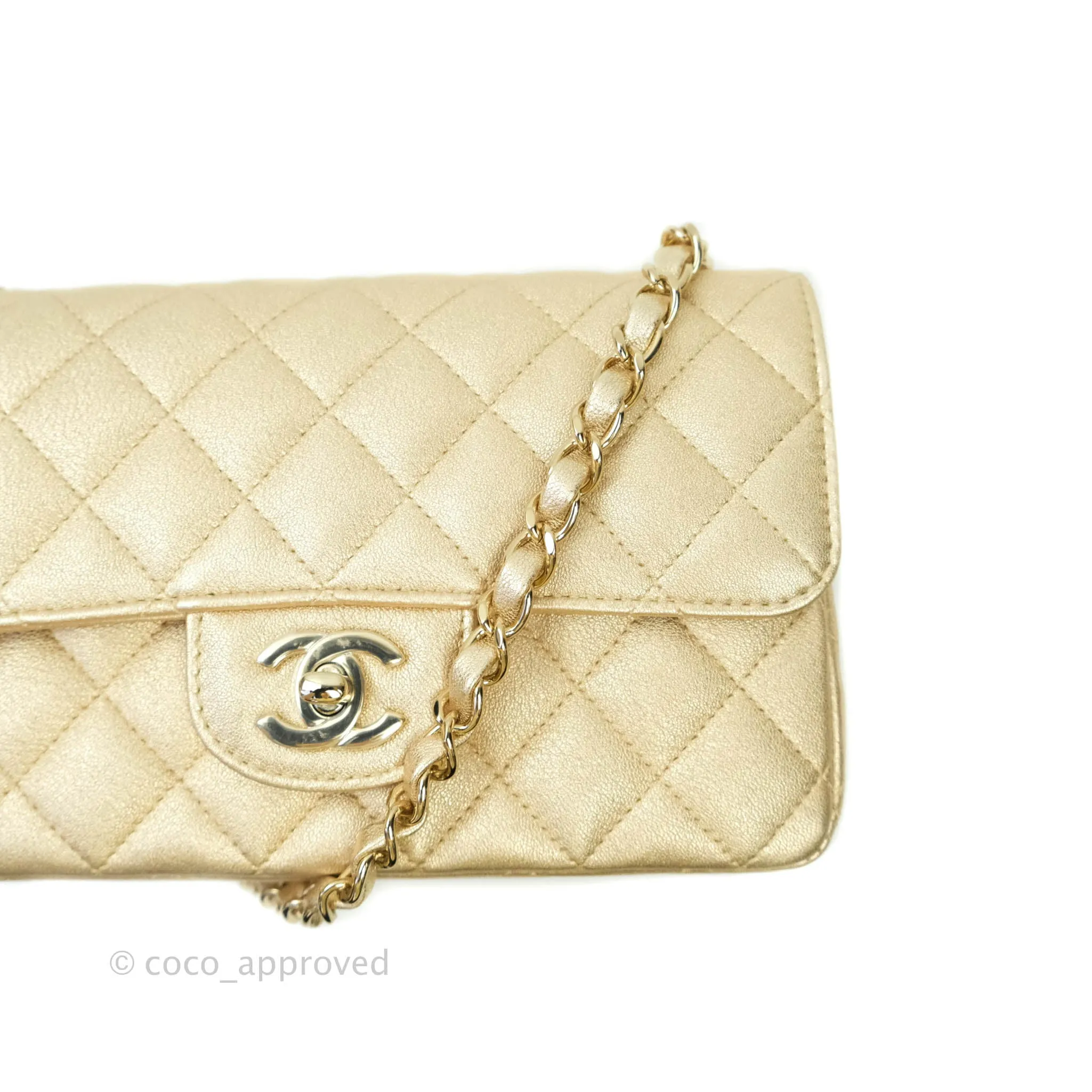 Chanel Classic Quilted Mini Rectangular Flap Iridescent Gold Lambskin Gold Hardware