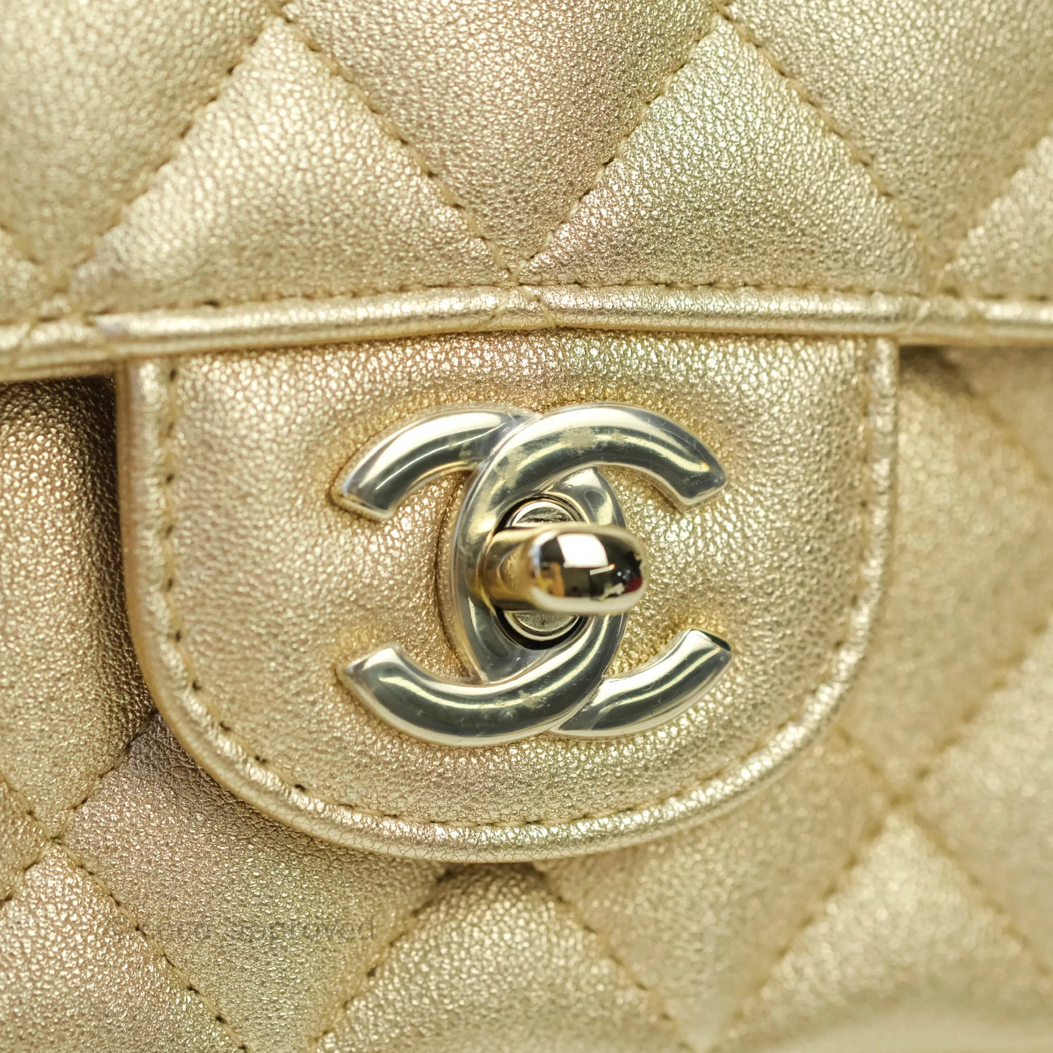 Chanel Classic Quilted Mini Rectangular Flap Iridescent Gold Lambskin Gold Hardware