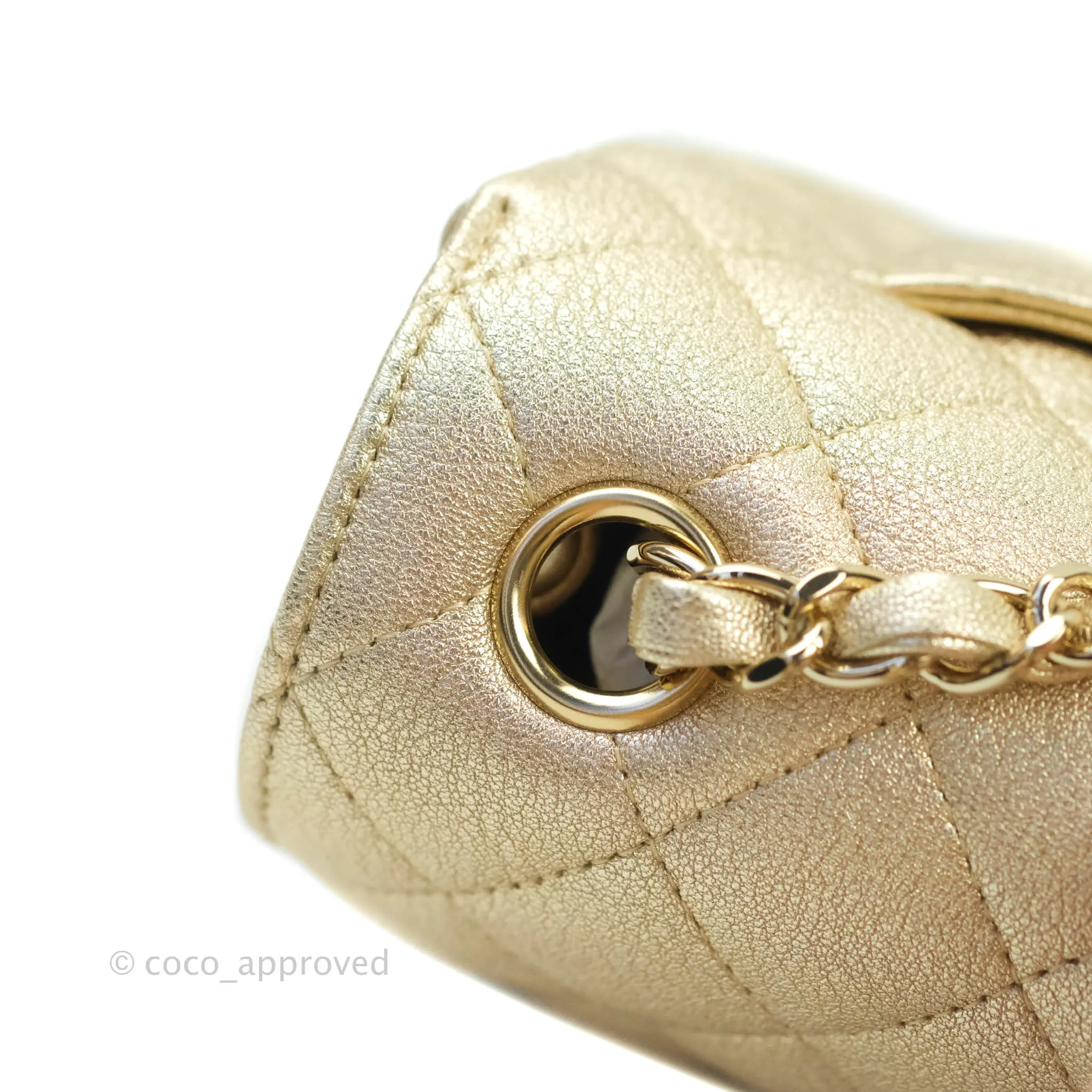 Chanel Classic Quilted Mini Rectangular Flap Iridescent Gold Lambskin Gold Hardware