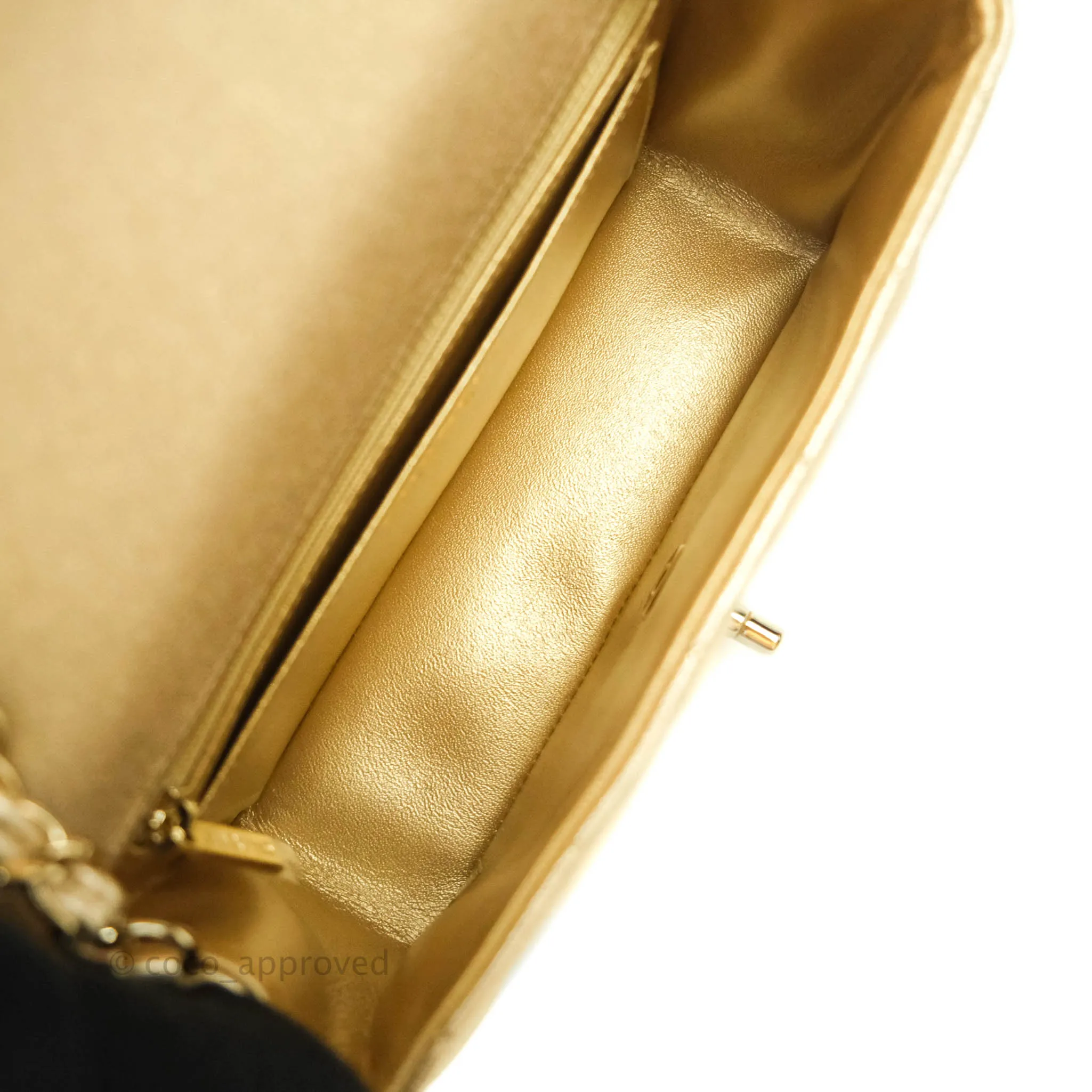 Chanel Classic Quilted Mini Rectangular Flap Iridescent Gold Lambskin Gold Hardware