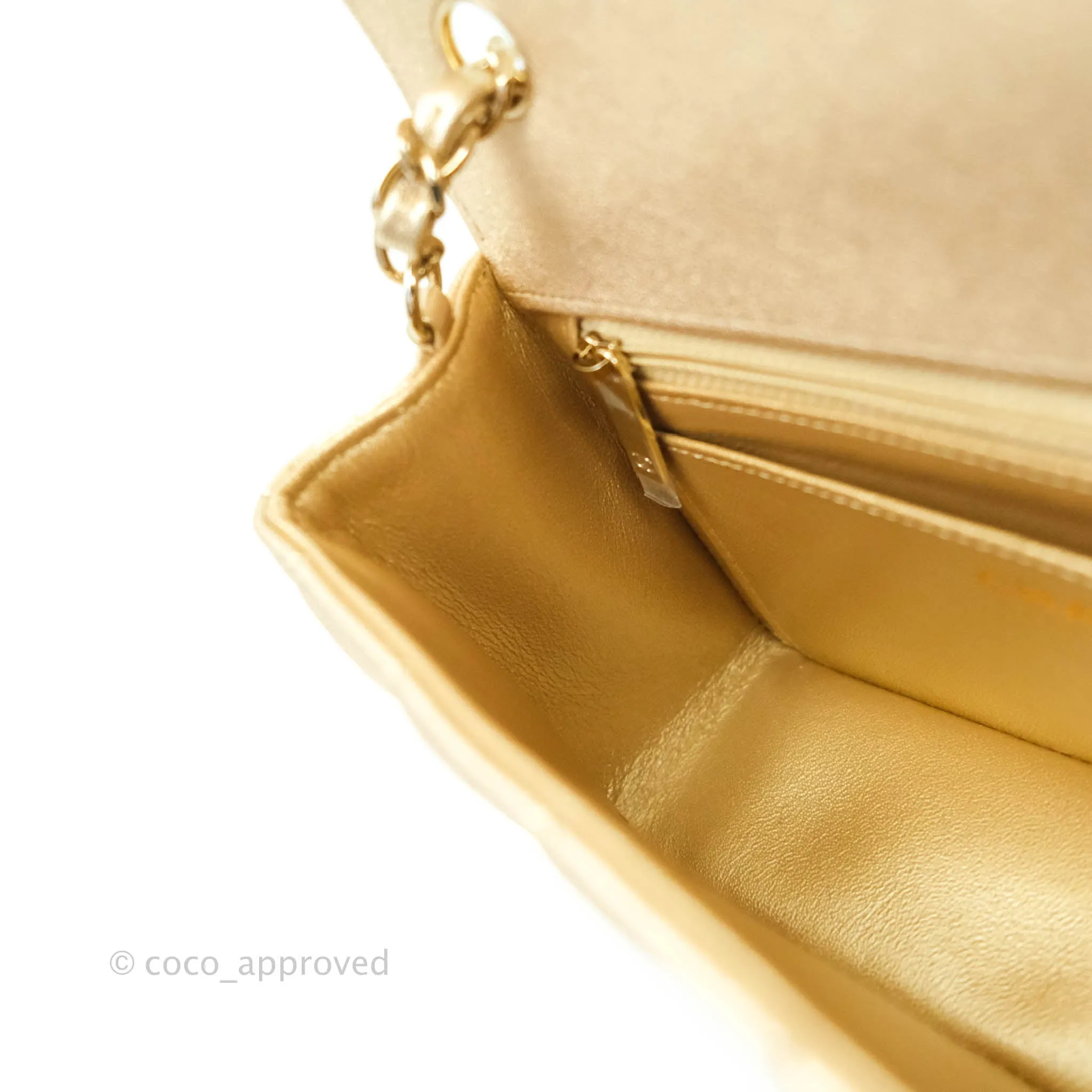 Chanel Classic Quilted Mini Rectangular Flap Iridescent Gold Lambskin Gold Hardware