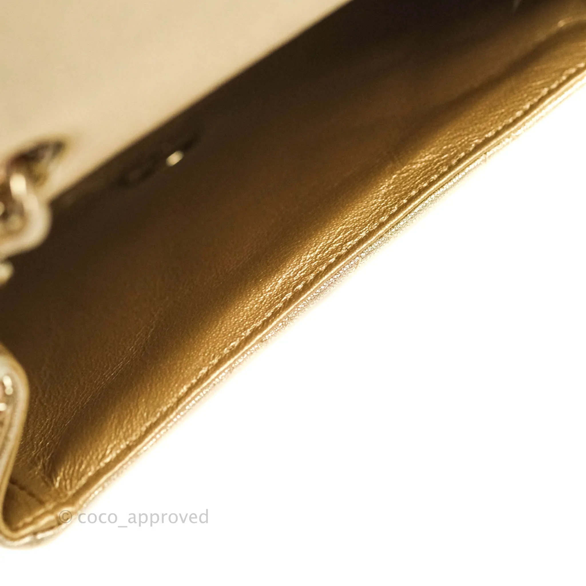 Chanel Classic Quilted Mini Square Flap Iridescent Gold Gold Hardware 21P