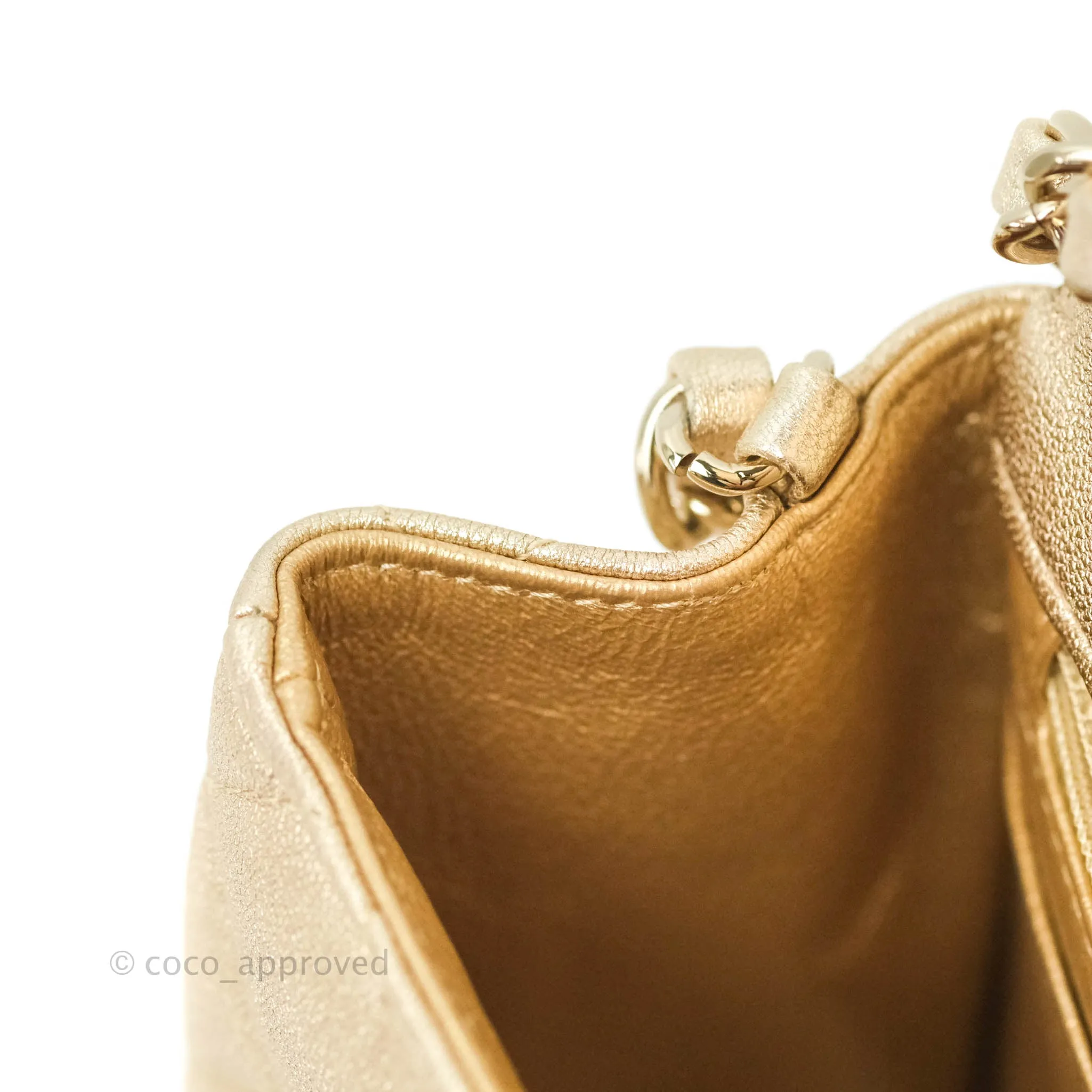 Chanel Classic Quilted Mini Square Flap Iridescent Gold Gold Hardware 21P