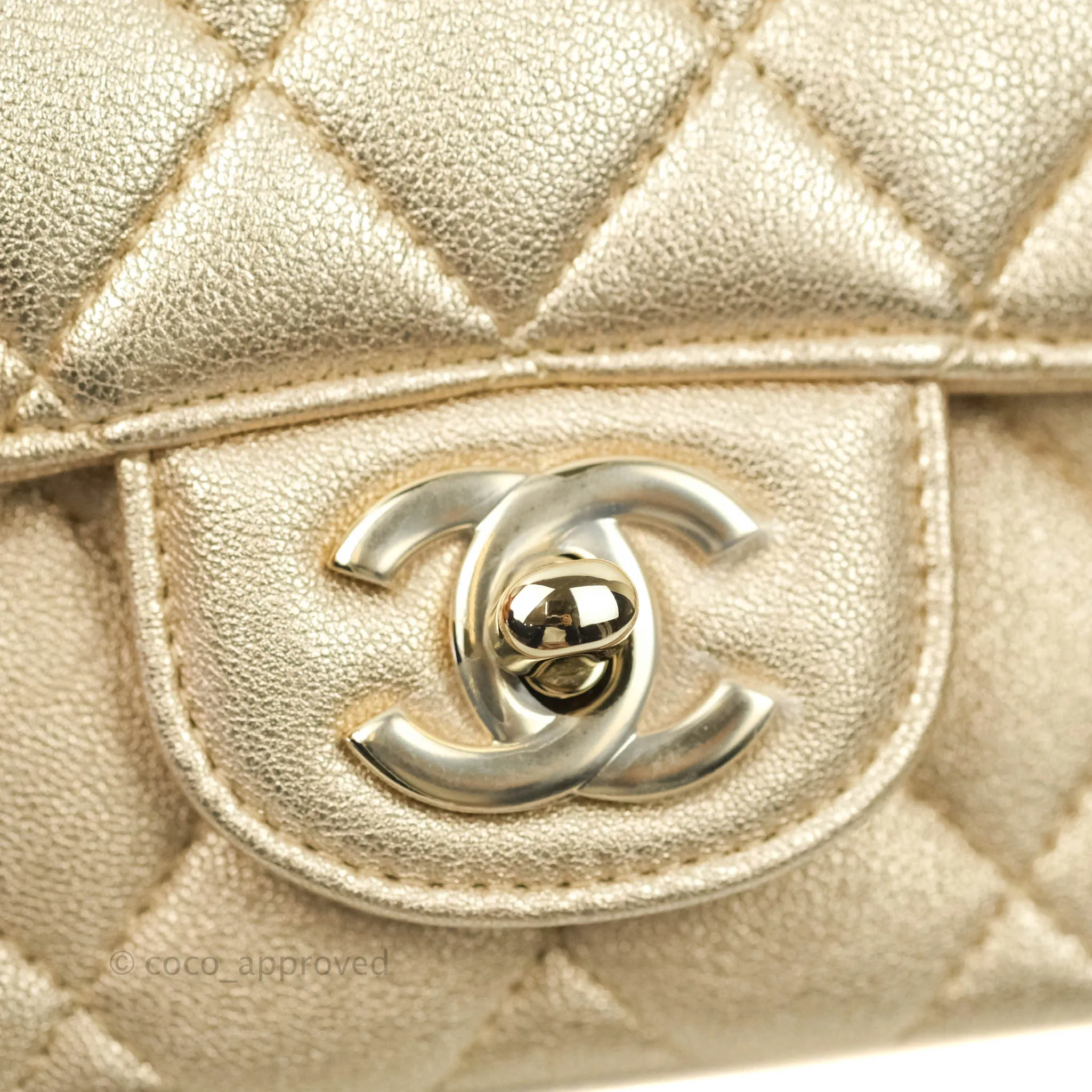 Chanel Classic Quilted Mini Square Flap Iridescent Gold Gold Hardware 21P
