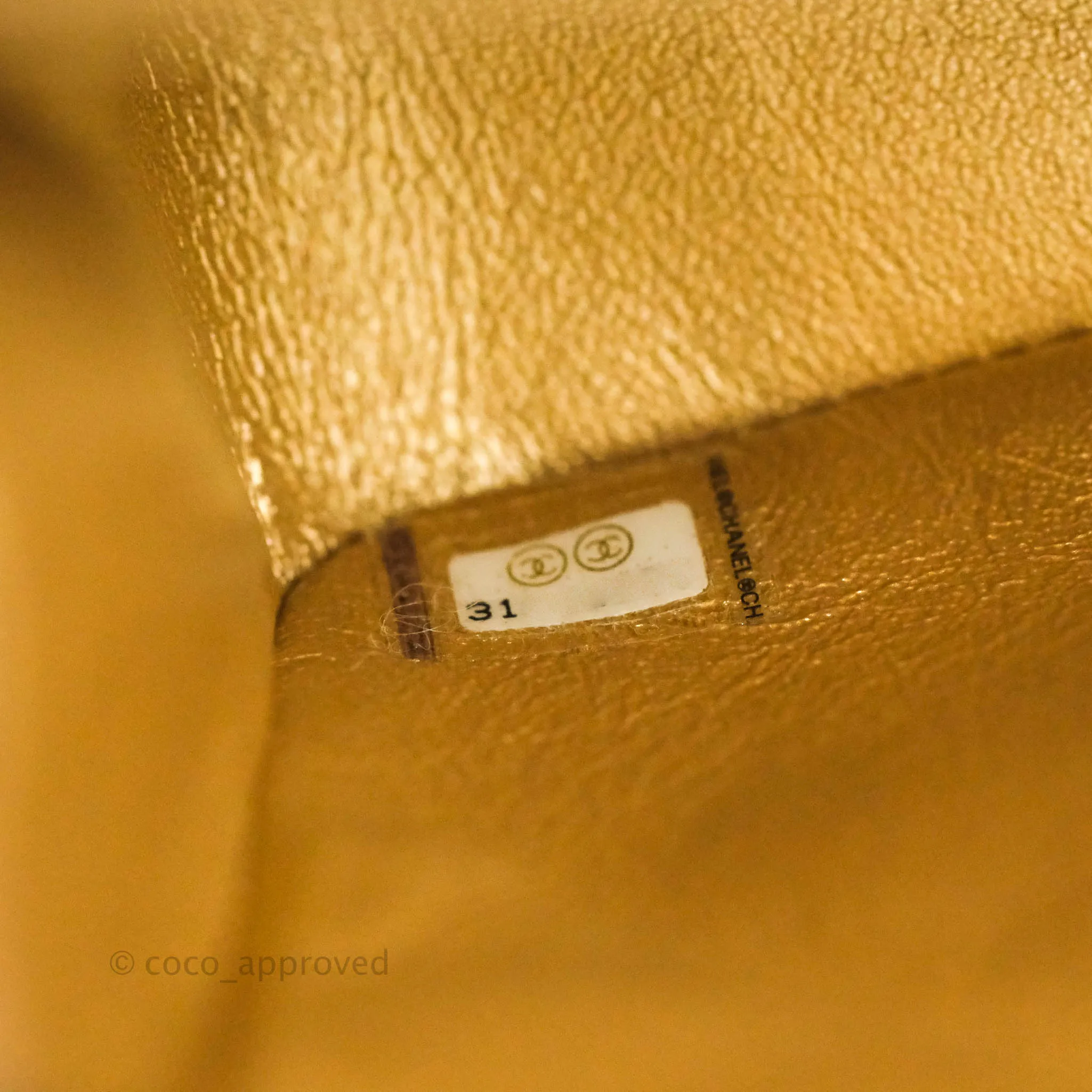 Chanel Classic Quilted Mini Square Flap Iridescent Gold Gold Hardware 21P
