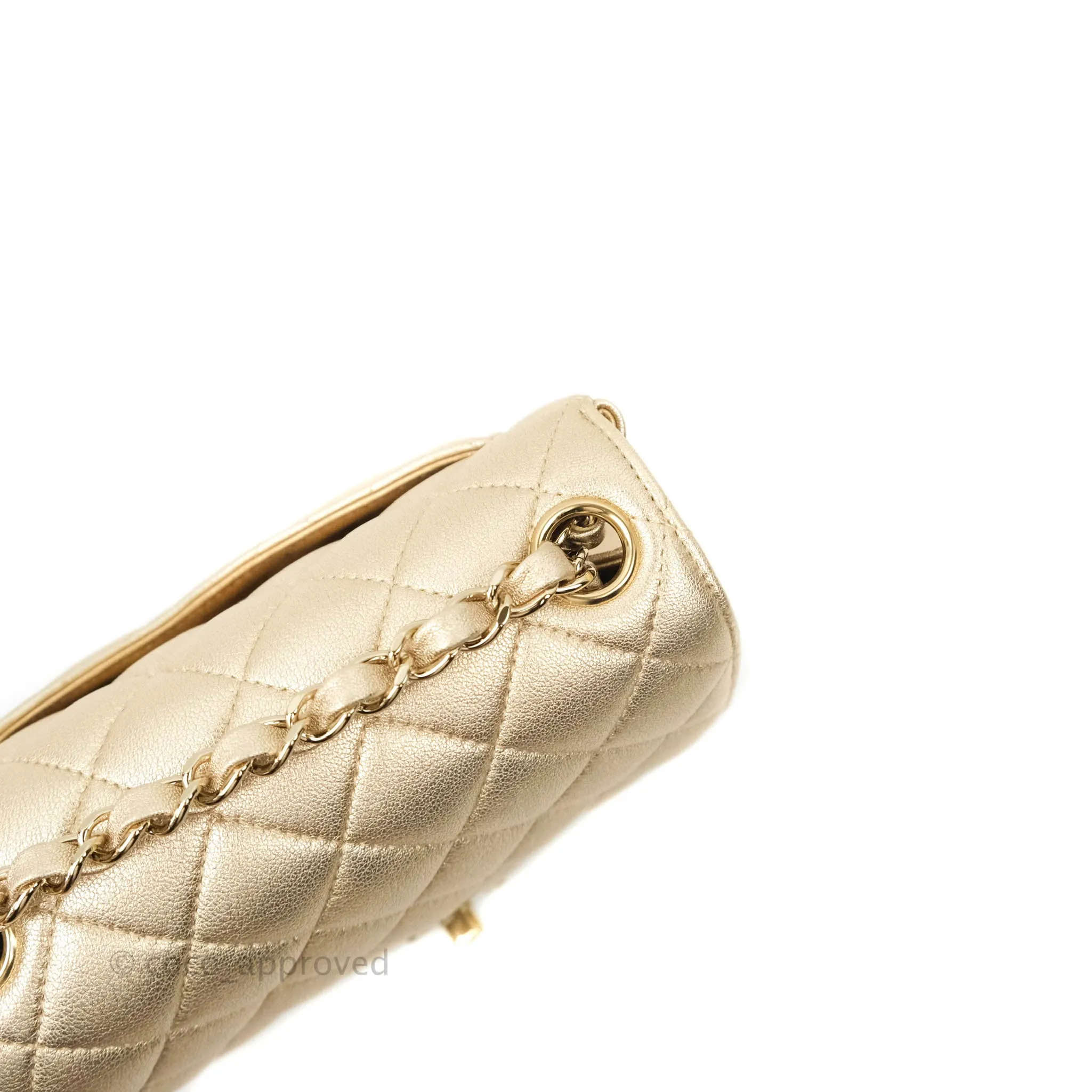 Chanel Classic Quilted Mini Square Flap Iridescent Gold Gold Hardware 21P