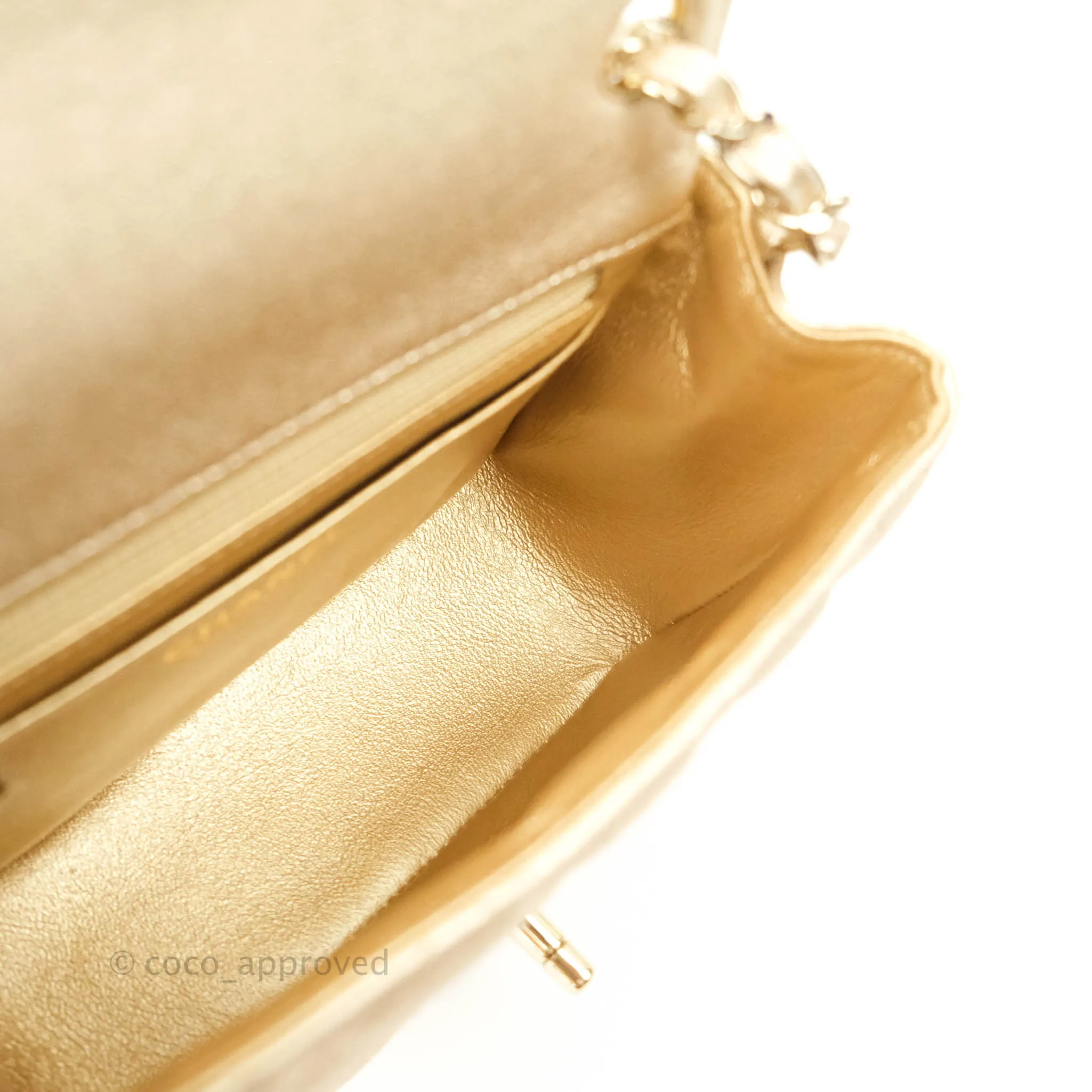 Chanel Classic Quilted Mini Square Flap Iridescent Gold Gold Hardware 21P