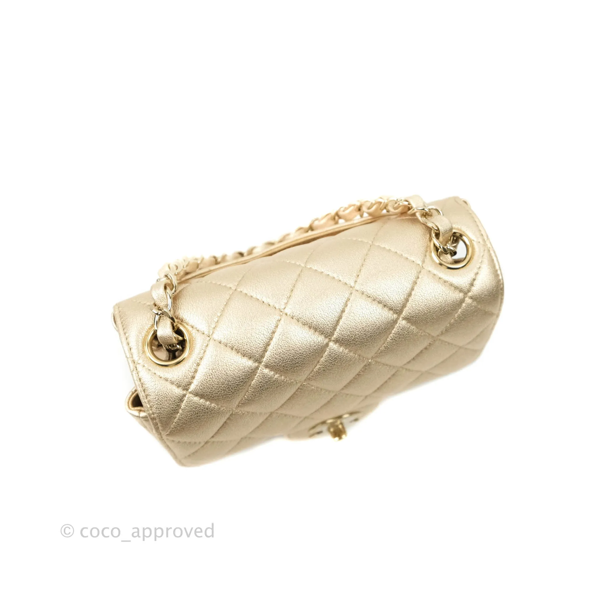 Chanel Classic Quilted Mini Square Flap Iridescent Gold Gold Hardware 21P