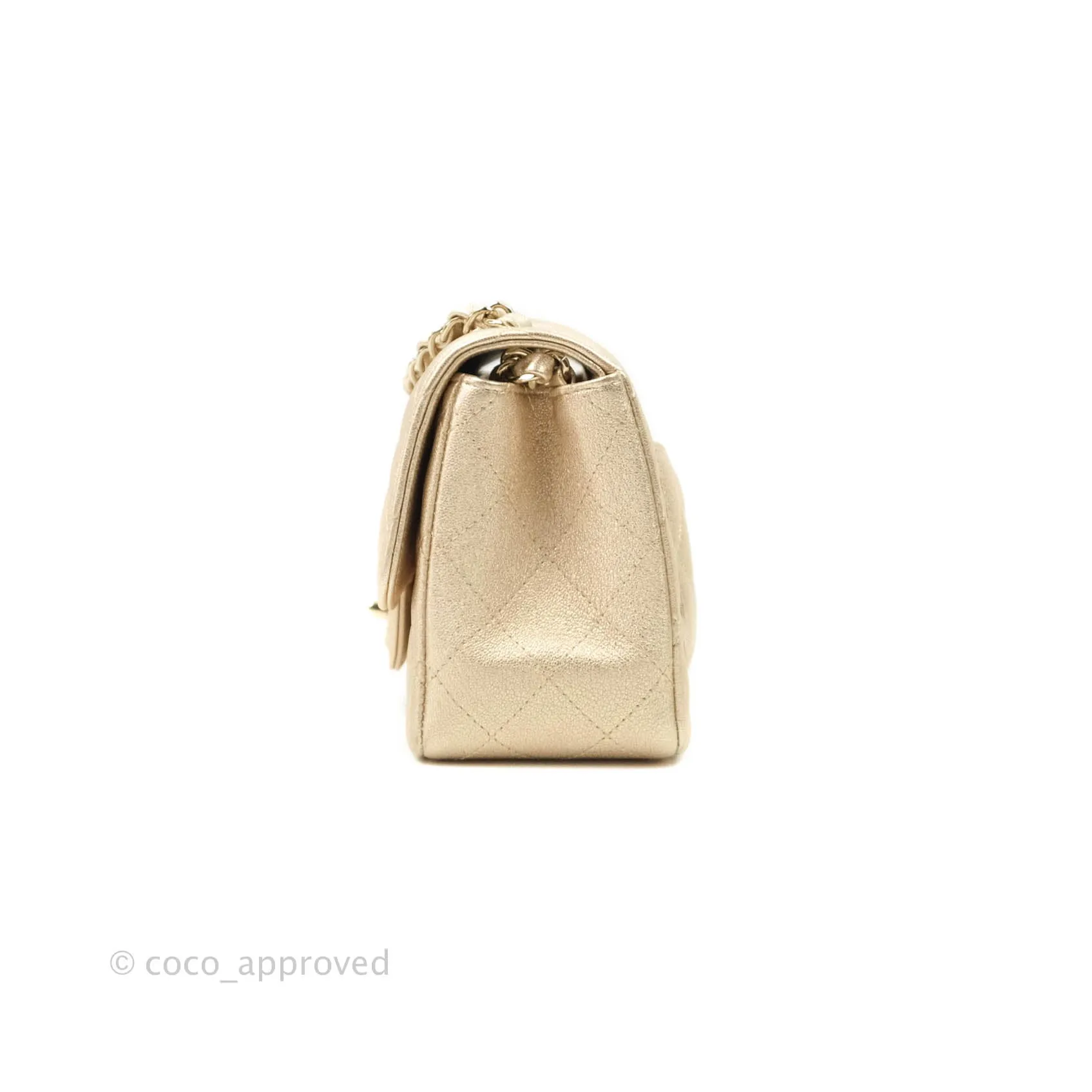 Chanel Classic Quilted Mini Square Flap Iridescent Gold Gold Hardware 21P