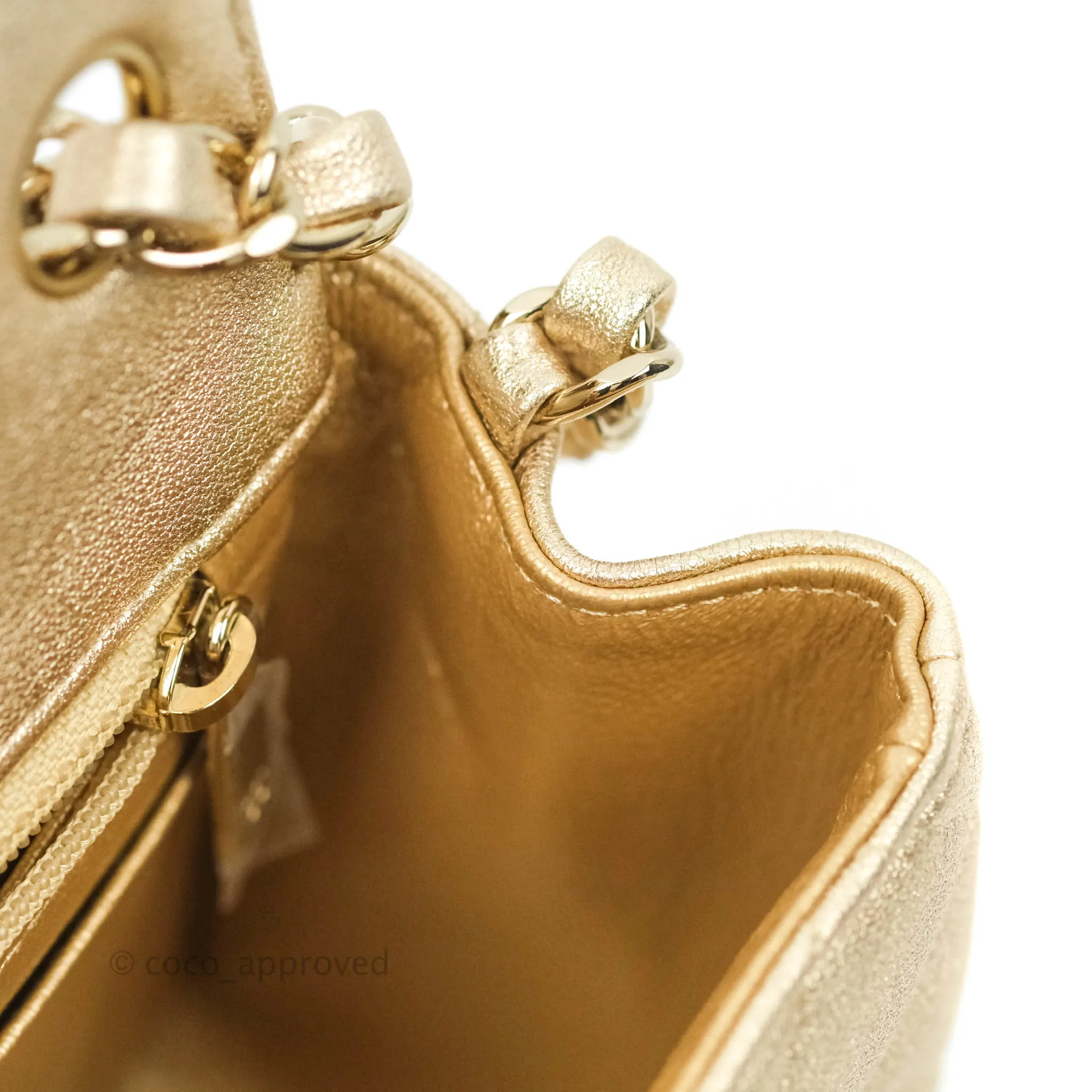 Chanel Classic Quilted Mini Square Flap Iridescent Gold Gold Hardware 21P