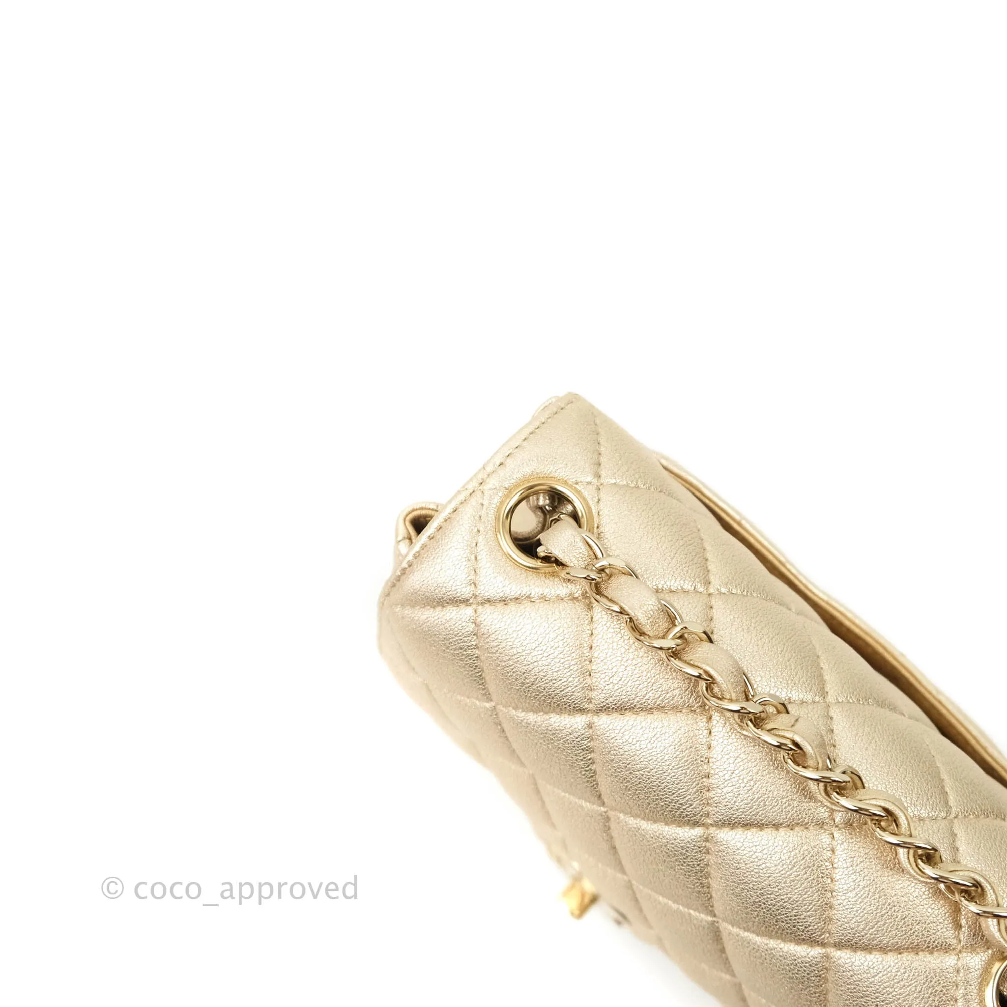 Chanel Classic Quilted Mini Square Flap Iridescent Gold Gold Hardware 21P
