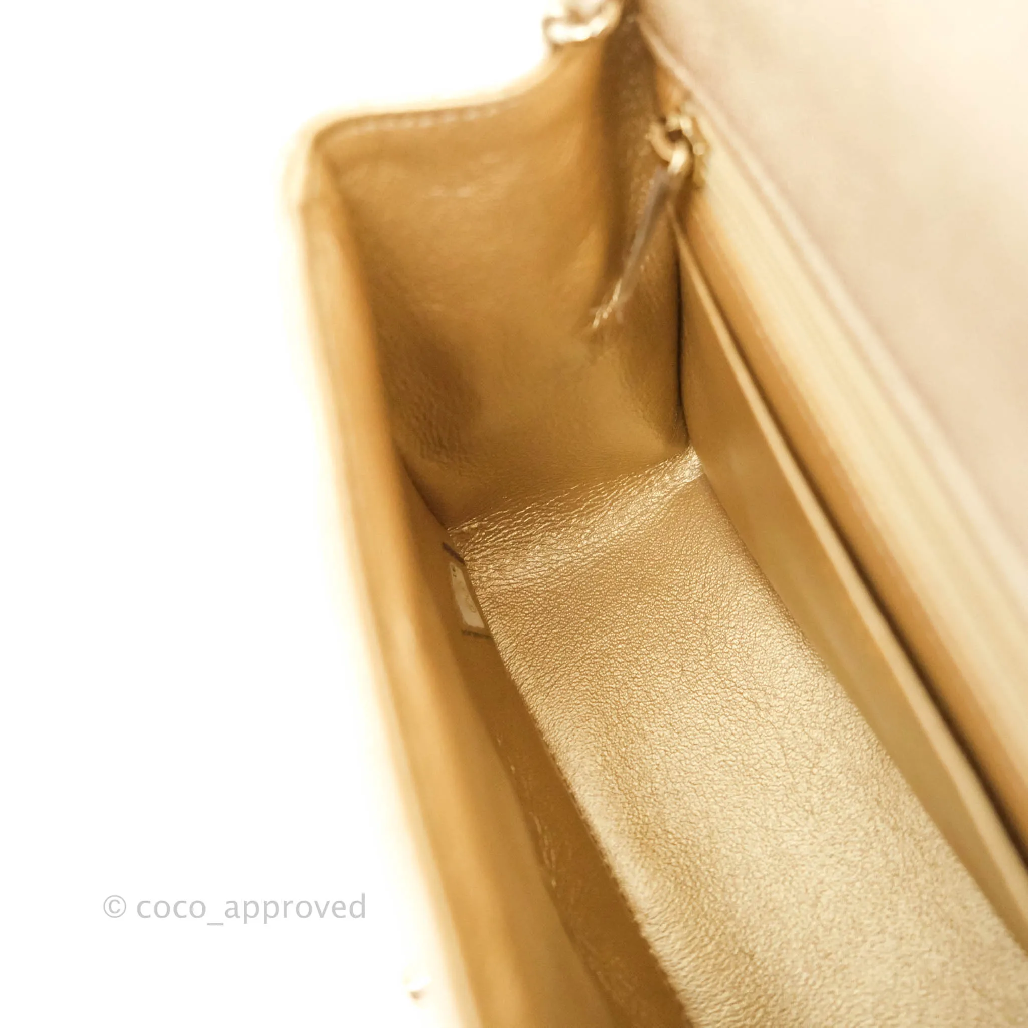 Chanel Classic Quilted Mini Square Flap Iridescent Gold Gold Hardware 21P