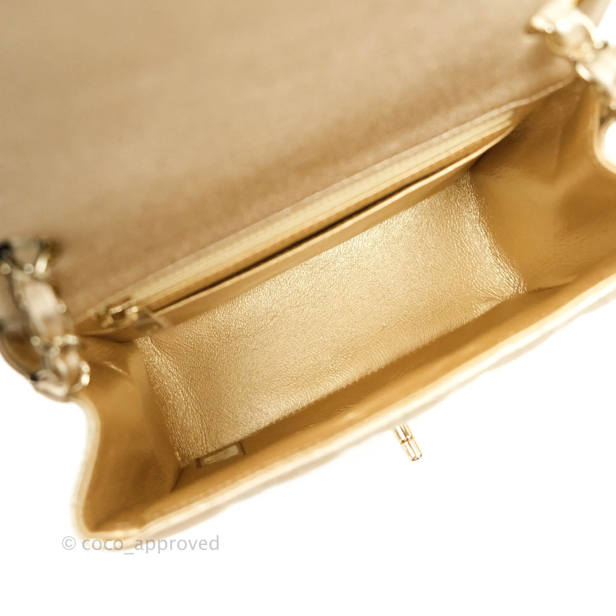 Chanel Classic Quilted Mini Square Flap Iridescent Gold Gold Hardware 21P