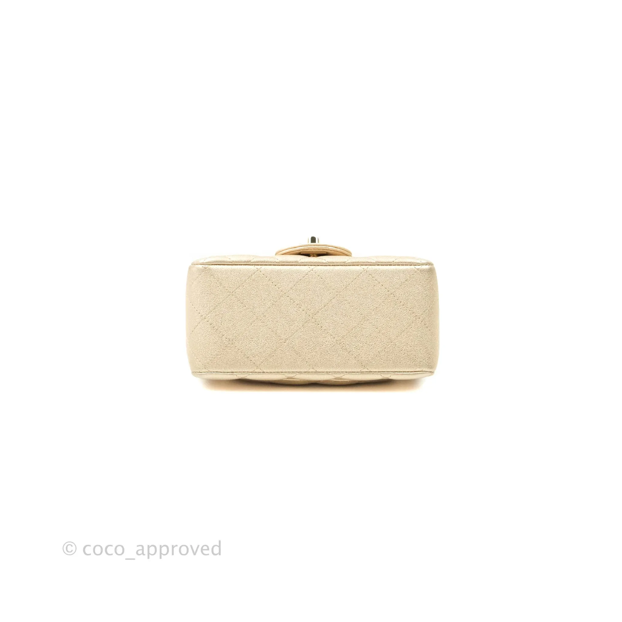 Chanel Classic Quilted Mini Square Flap Iridescent Gold Gold Hardware 21P