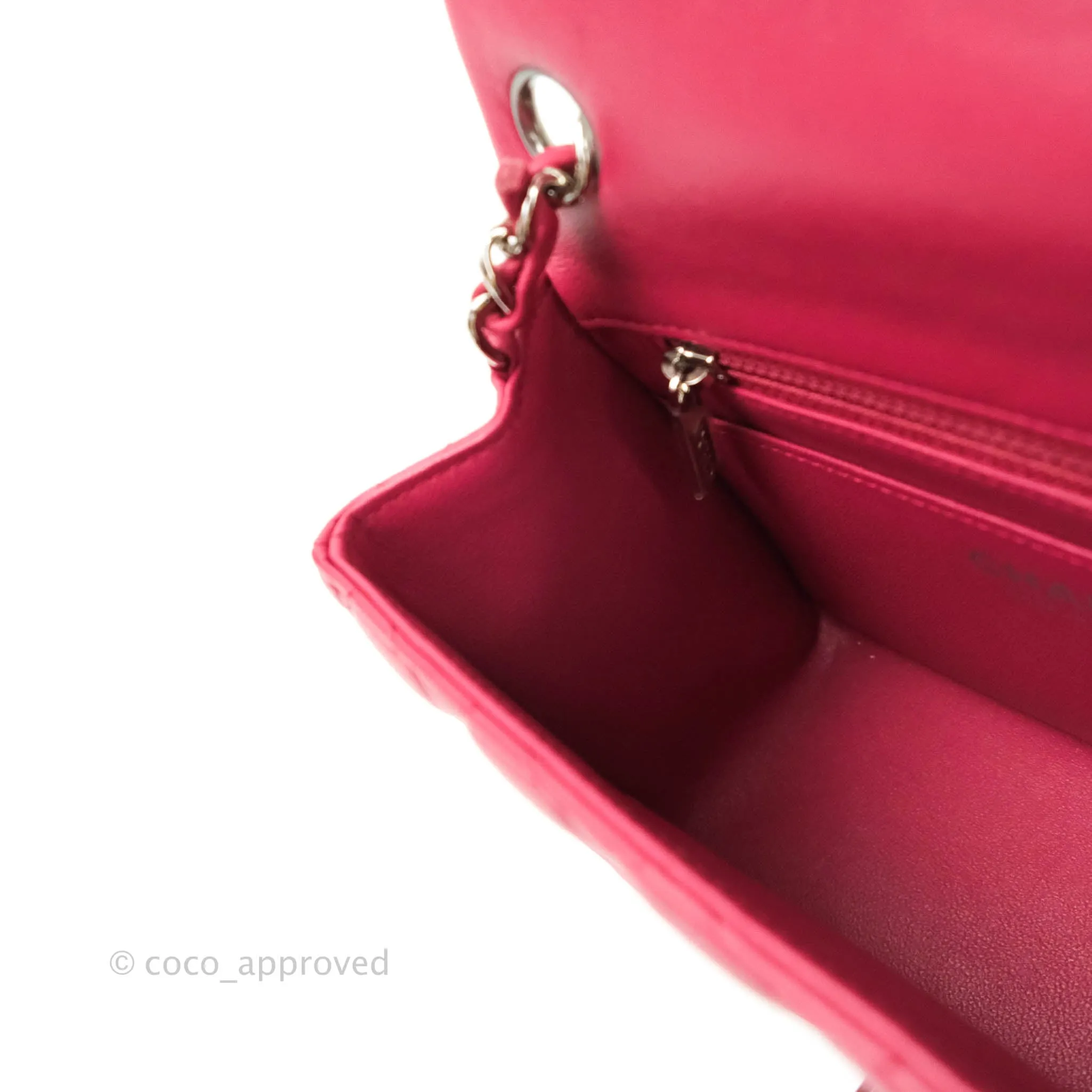 Chanel Classic Quilted Mini Square Flap Rosy Pink Lambskin Silver Hardware