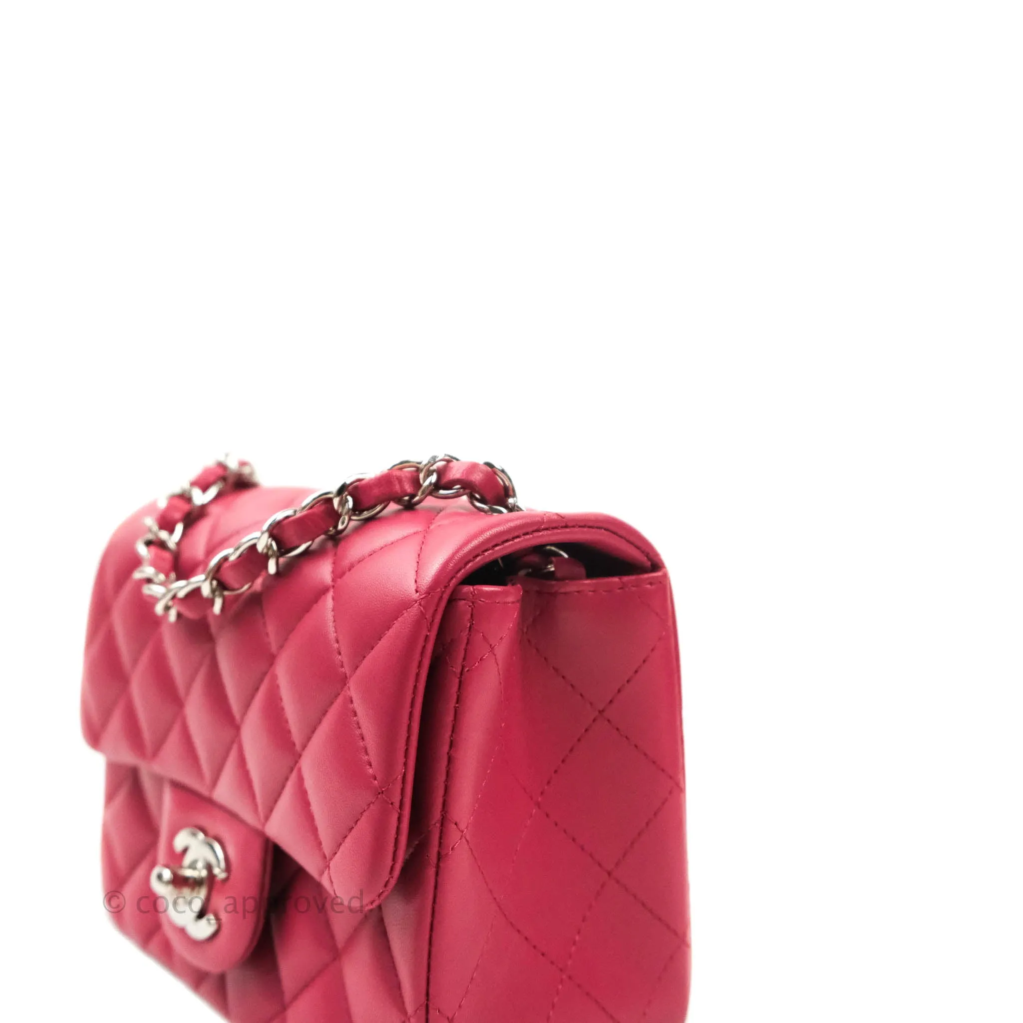 Chanel Classic Quilted Mini Square Flap Rosy Pink Lambskin Silver Hardware