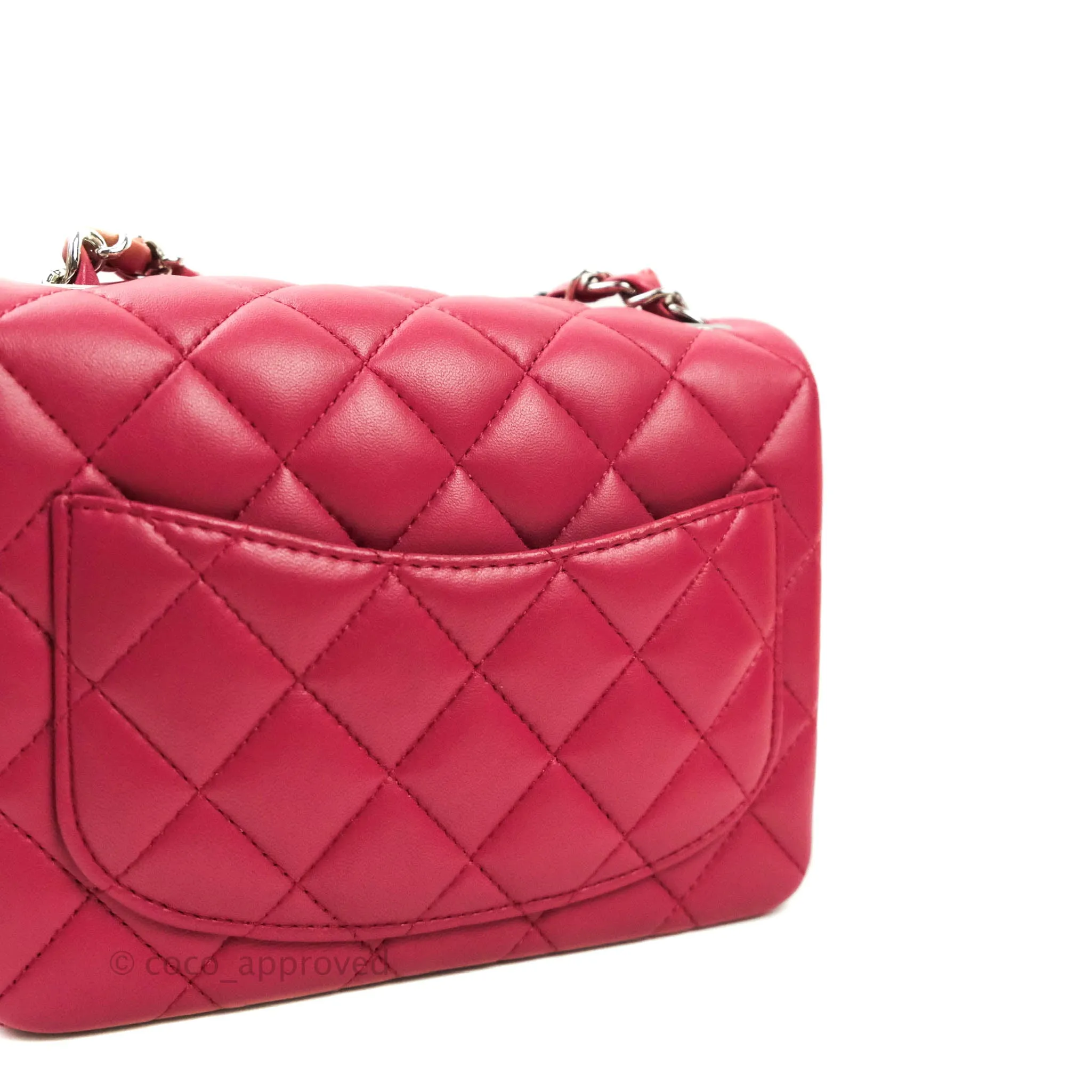 Chanel Classic Quilted Mini Square Flap Rosy Pink Lambskin Silver Hardware