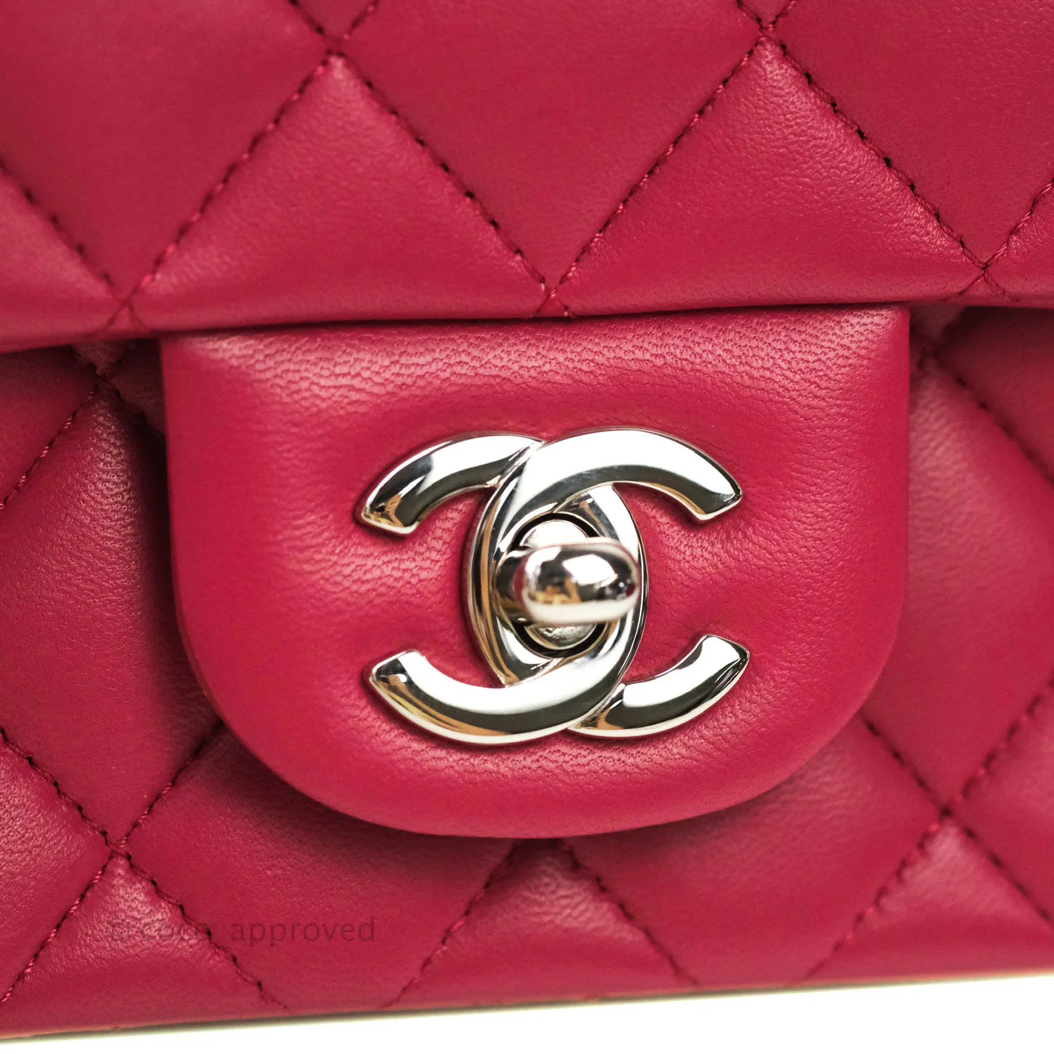 Chanel Classic Quilted Mini Square Flap Rosy Pink Lambskin Silver Hardware