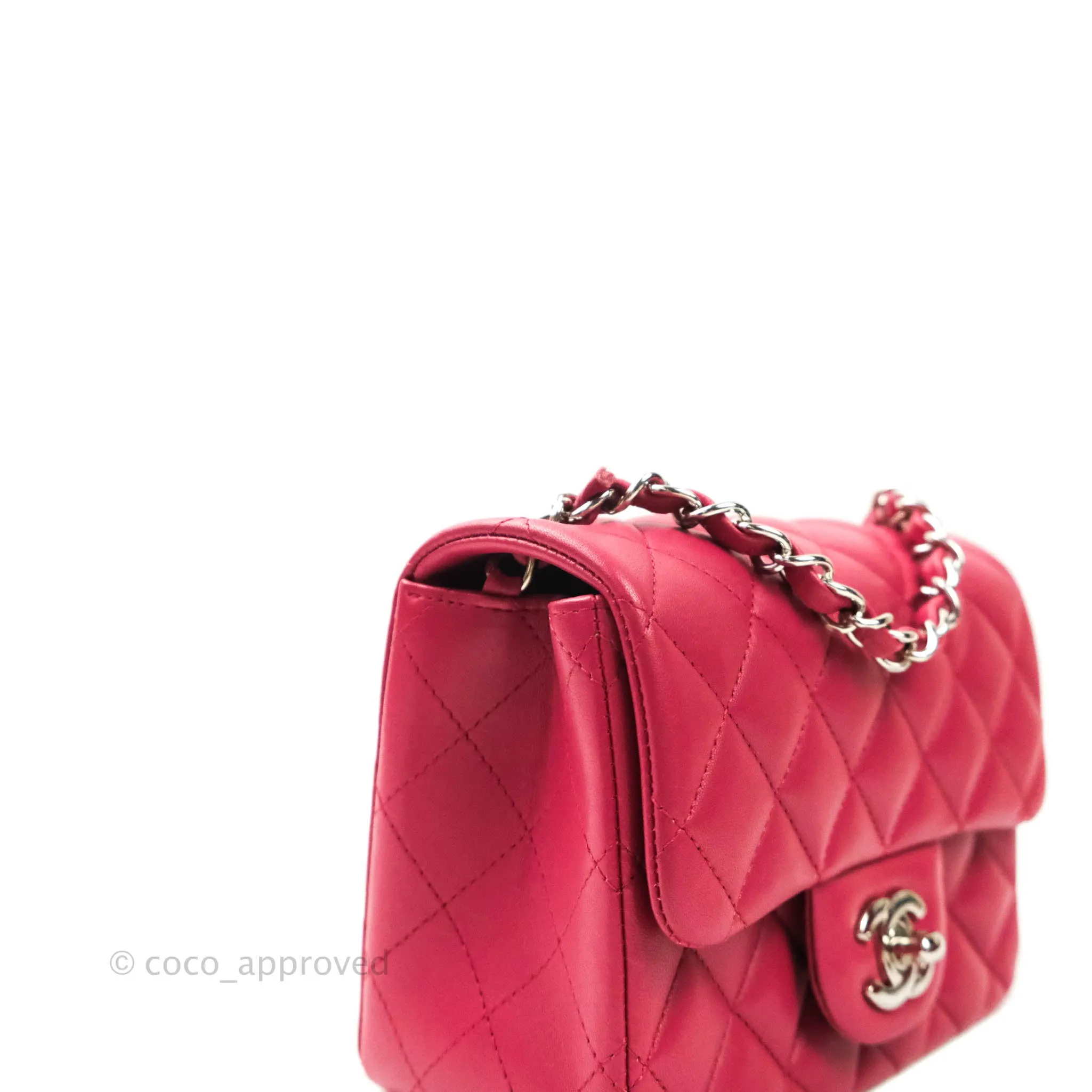 Chanel Classic Quilted Mini Square Flap Rosy Pink Lambskin Silver Hardware