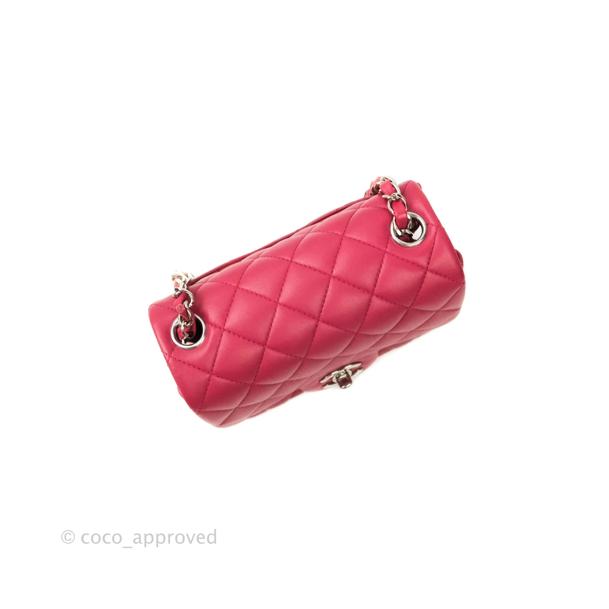 Chanel Classic Quilted Mini Square Flap Rosy Pink Lambskin Silver Hardware