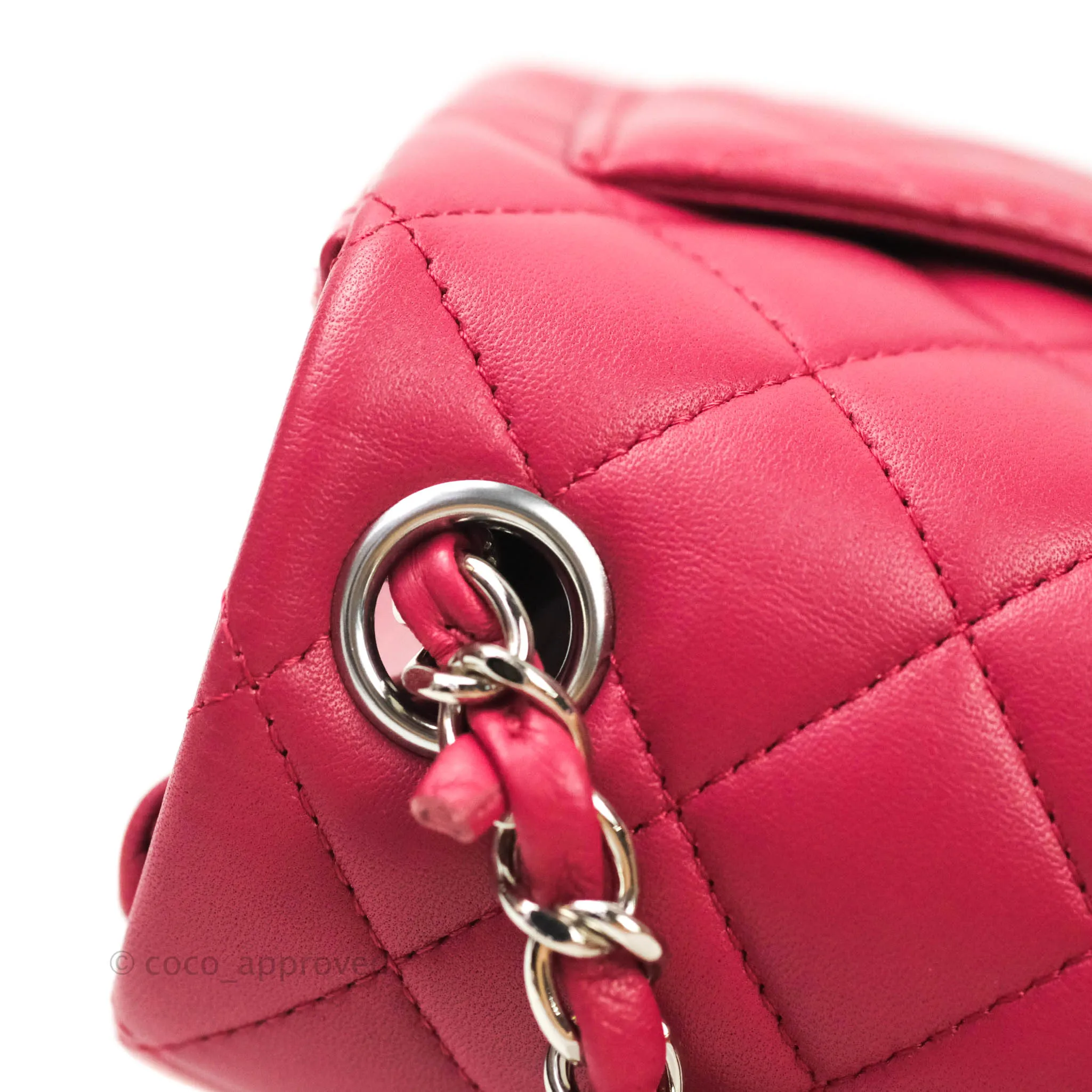 Chanel Classic Quilted Mini Square Flap Rosy Pink Lambskin Silver Hardware