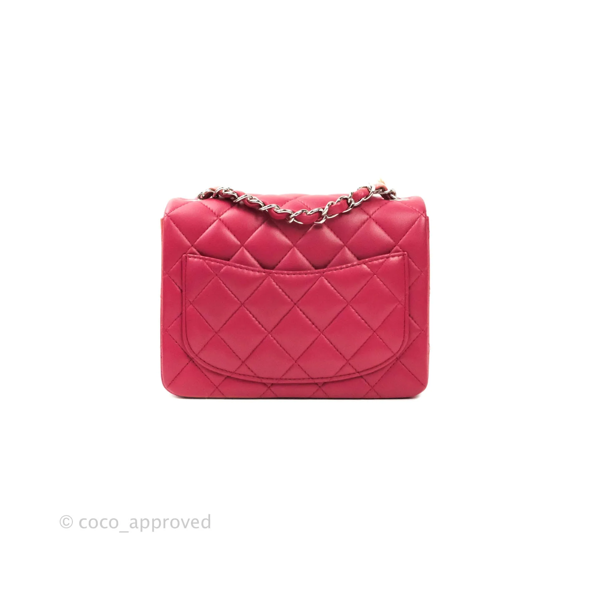 Chanel Classic Quilted Mini Square Flap Rosy Pink Lambskin Silver Hardware