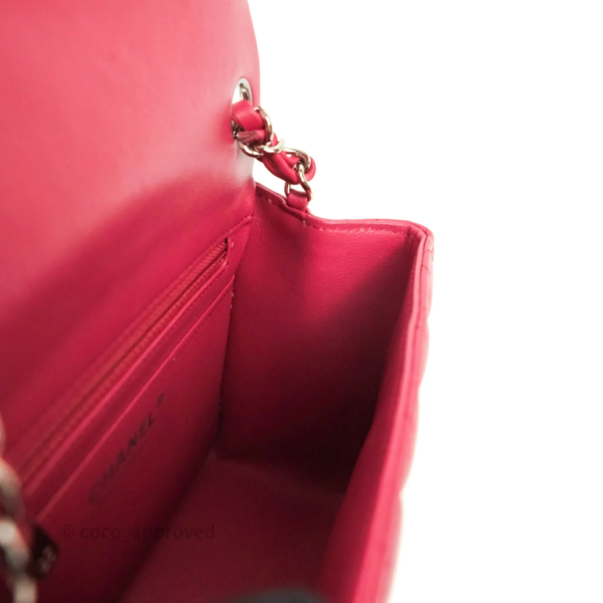 Chanel Classic Quilted Mini Square Flap Rosy Pink Lambskin Silver Hardware