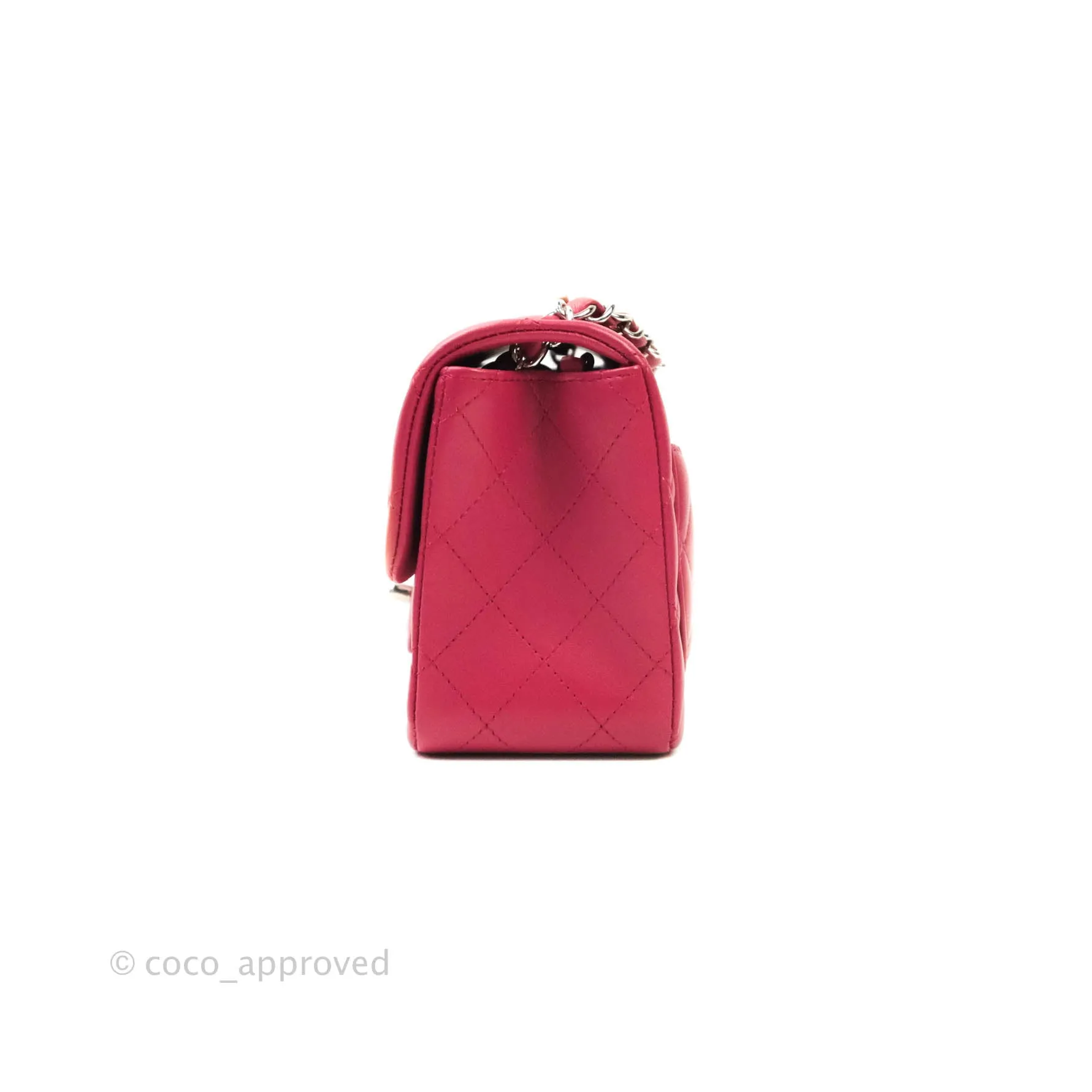 Chanel Classic Quilted Mini Square Flap Rosy Pink Lambskin Silver Hardware