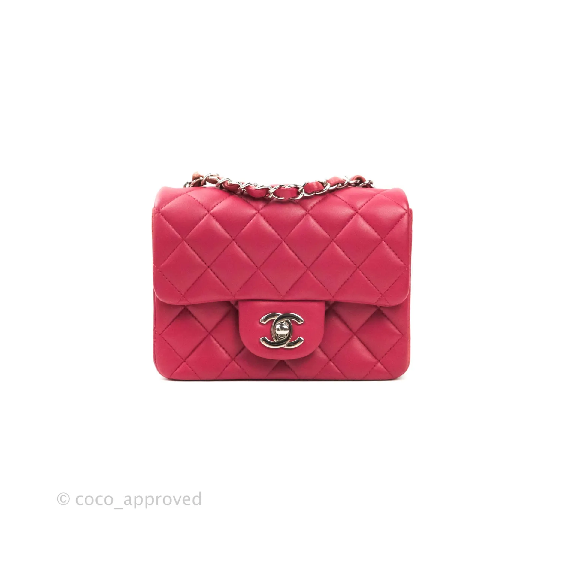 Chanel Classic Quilted Mini Square Flap Rosy Pink Lambskin Silver Hardware