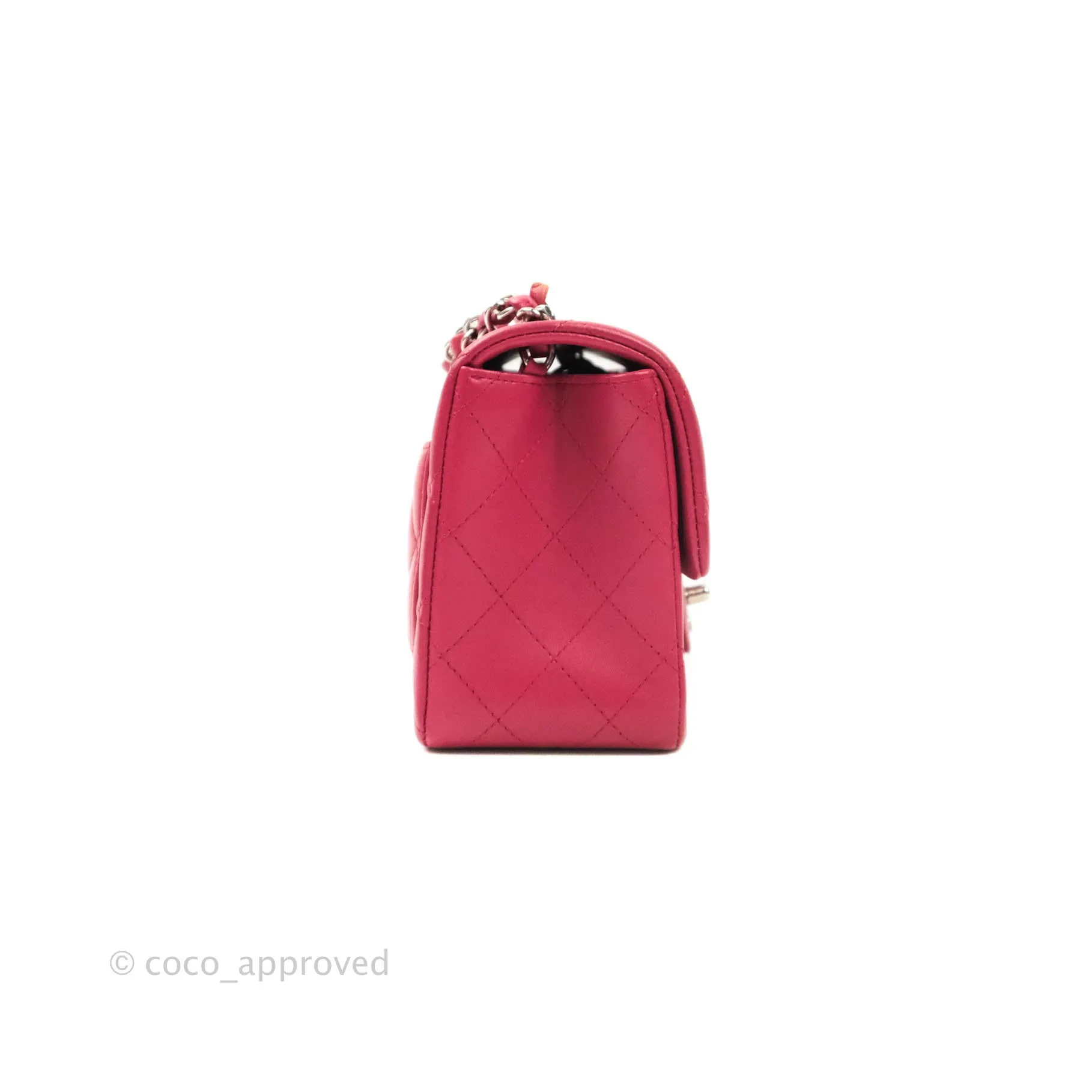 Chanel Classic Quilted Mini Square Flap Rosy Pink Lambskin Silver Hardware