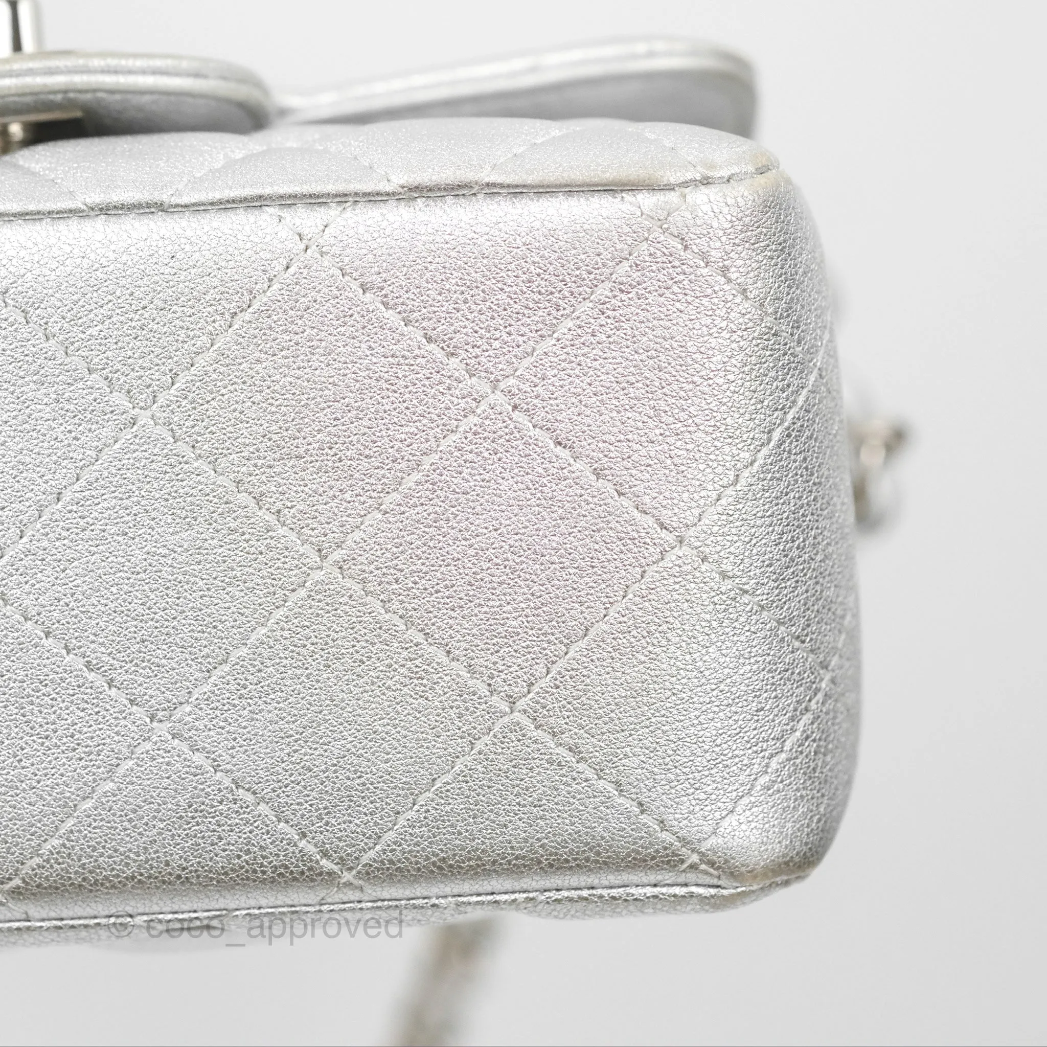 Chanel Classic Quilted Mini Square Flap Silver Lambskin Silver Hardware