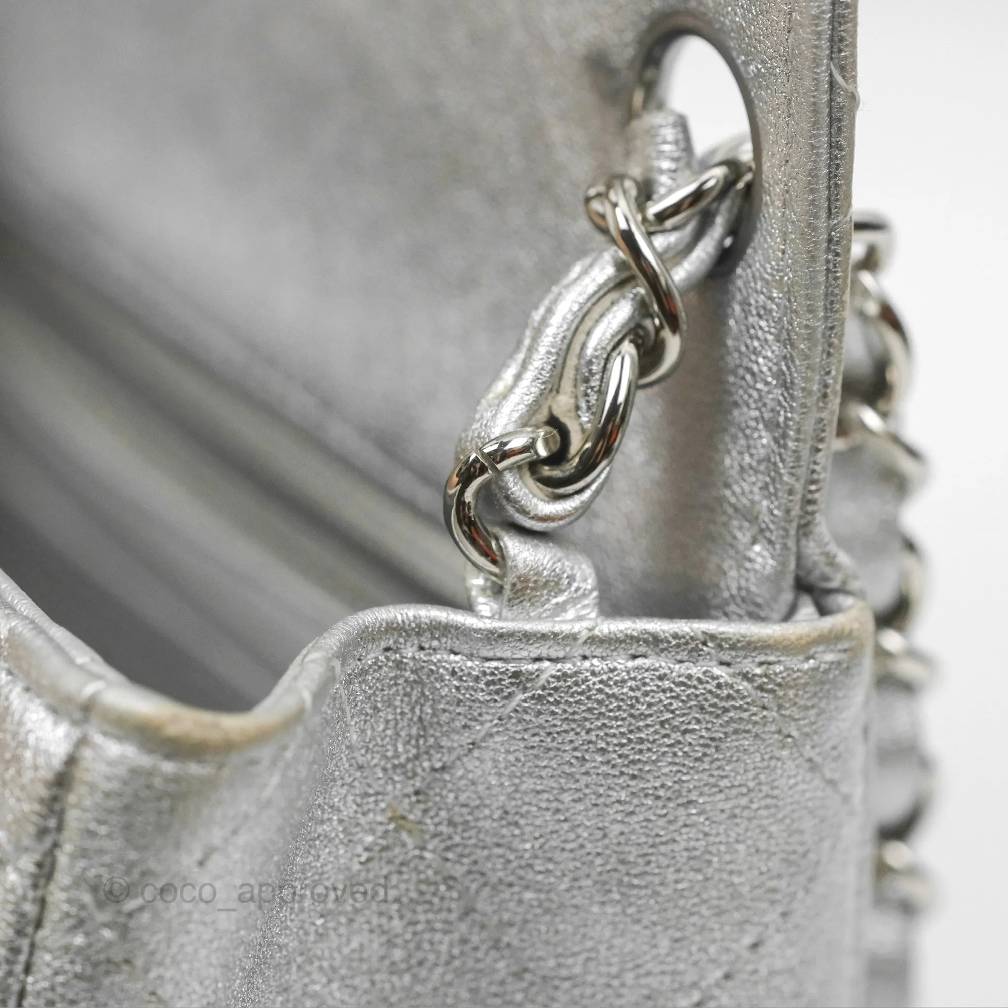 Chanel Classic Quilted Mini Square Flap Silver Lambskin Silver Hardware