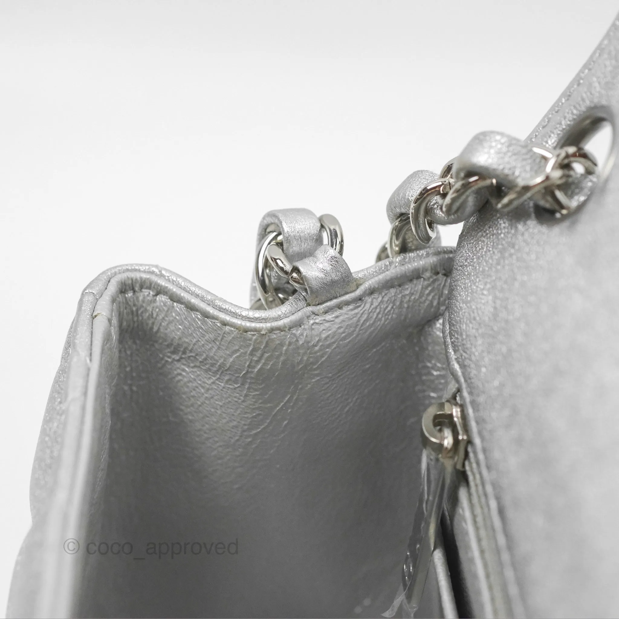 Chanel Classic Quilted Mini Square Flap Silver Lambskin Silver Hardware