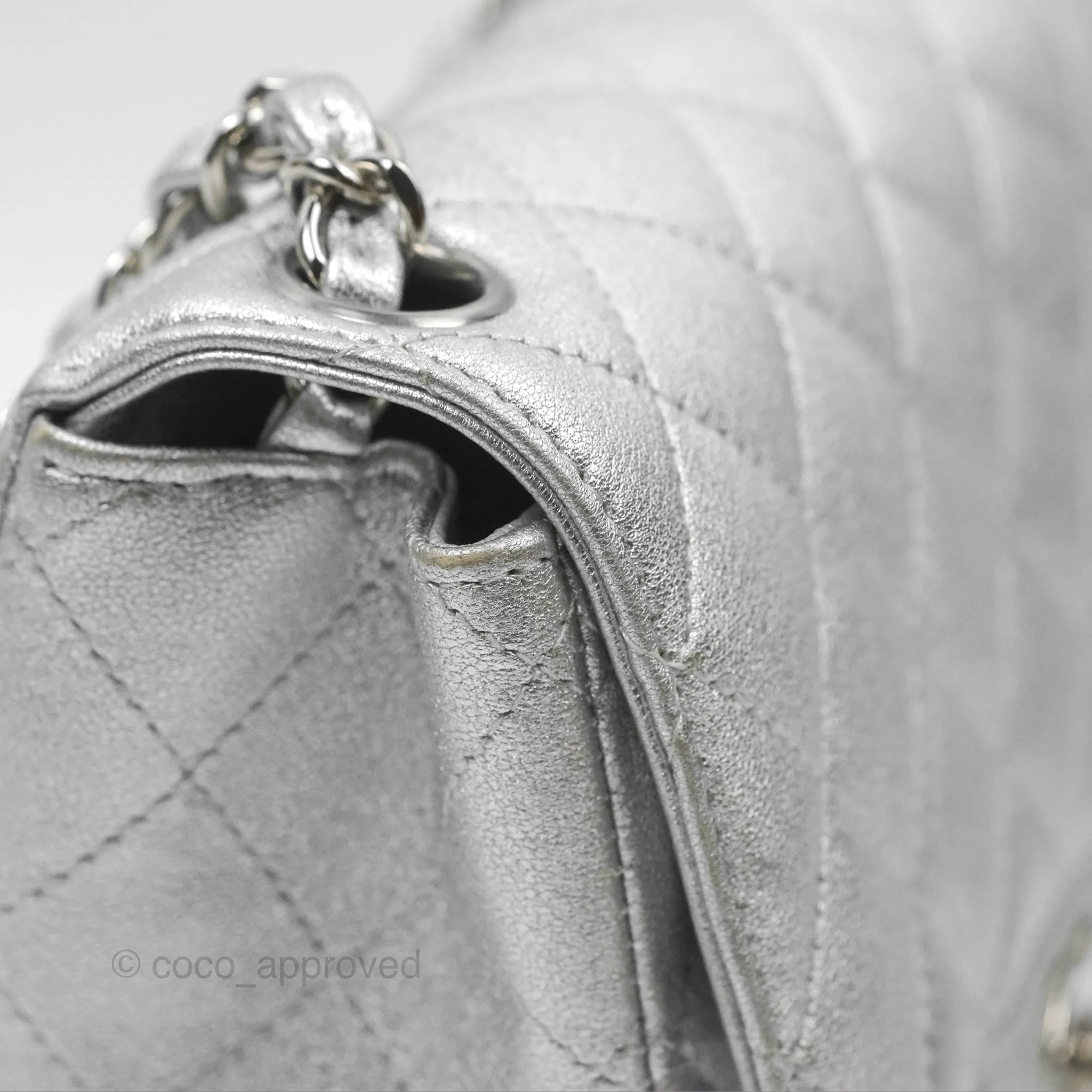 Chanel Classic Quilted Mini Square Flap Silver Lambskin Silver Hardware