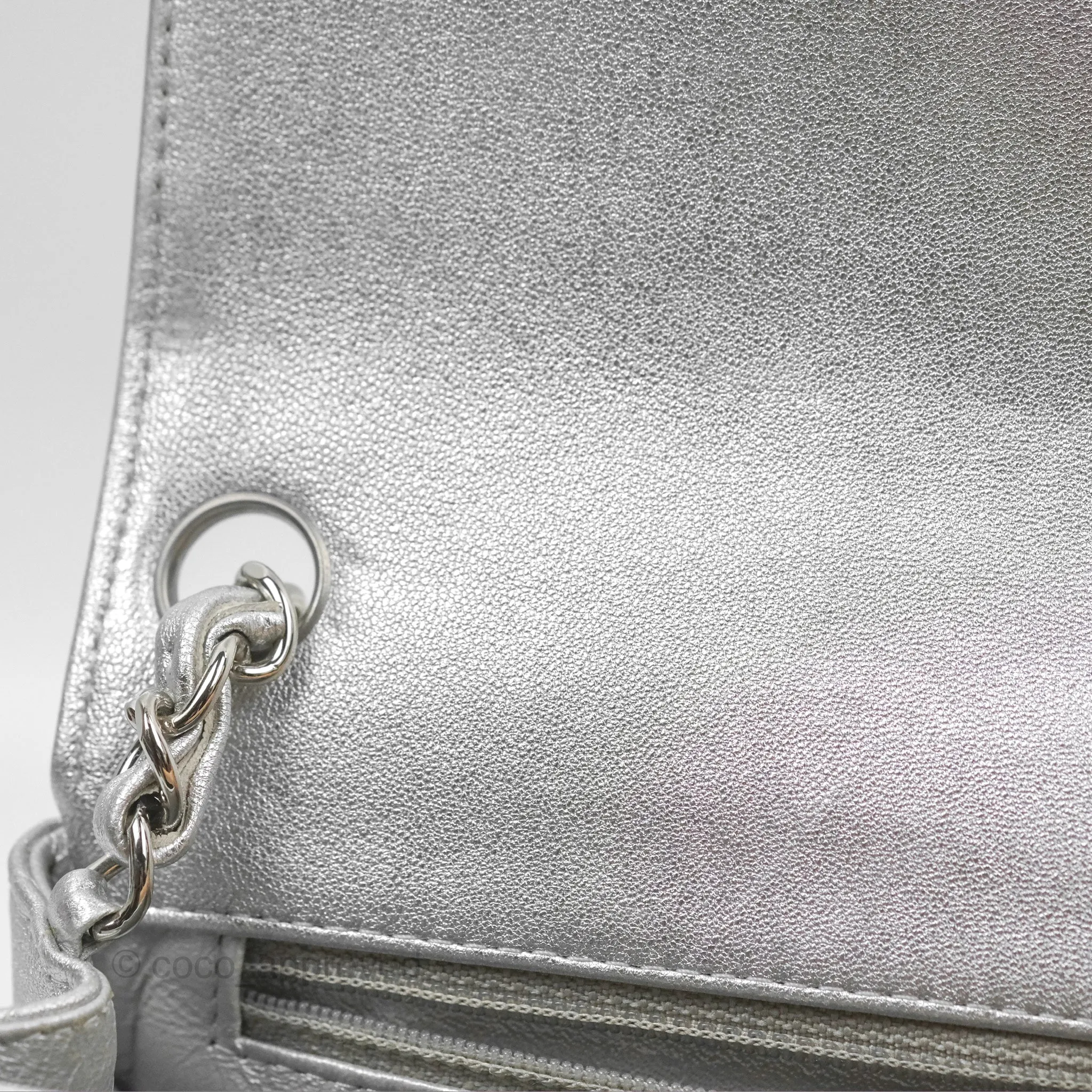 Chanel Classic Quilted Mini Square Flap Silver Lambskin Silver Hardware