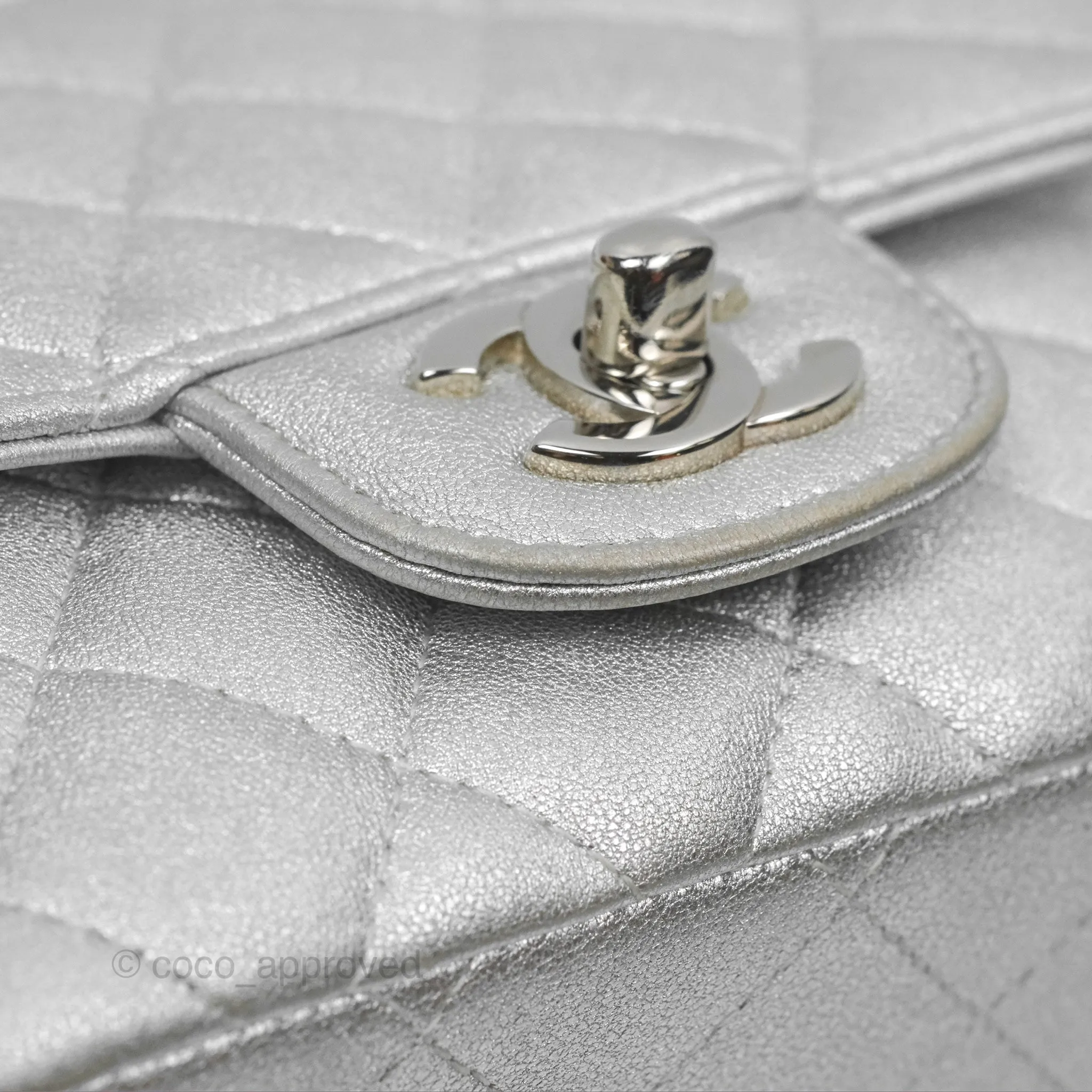 Chanel Classic Quilted Mini Square Flap Silver Lambskin Silver Hardware