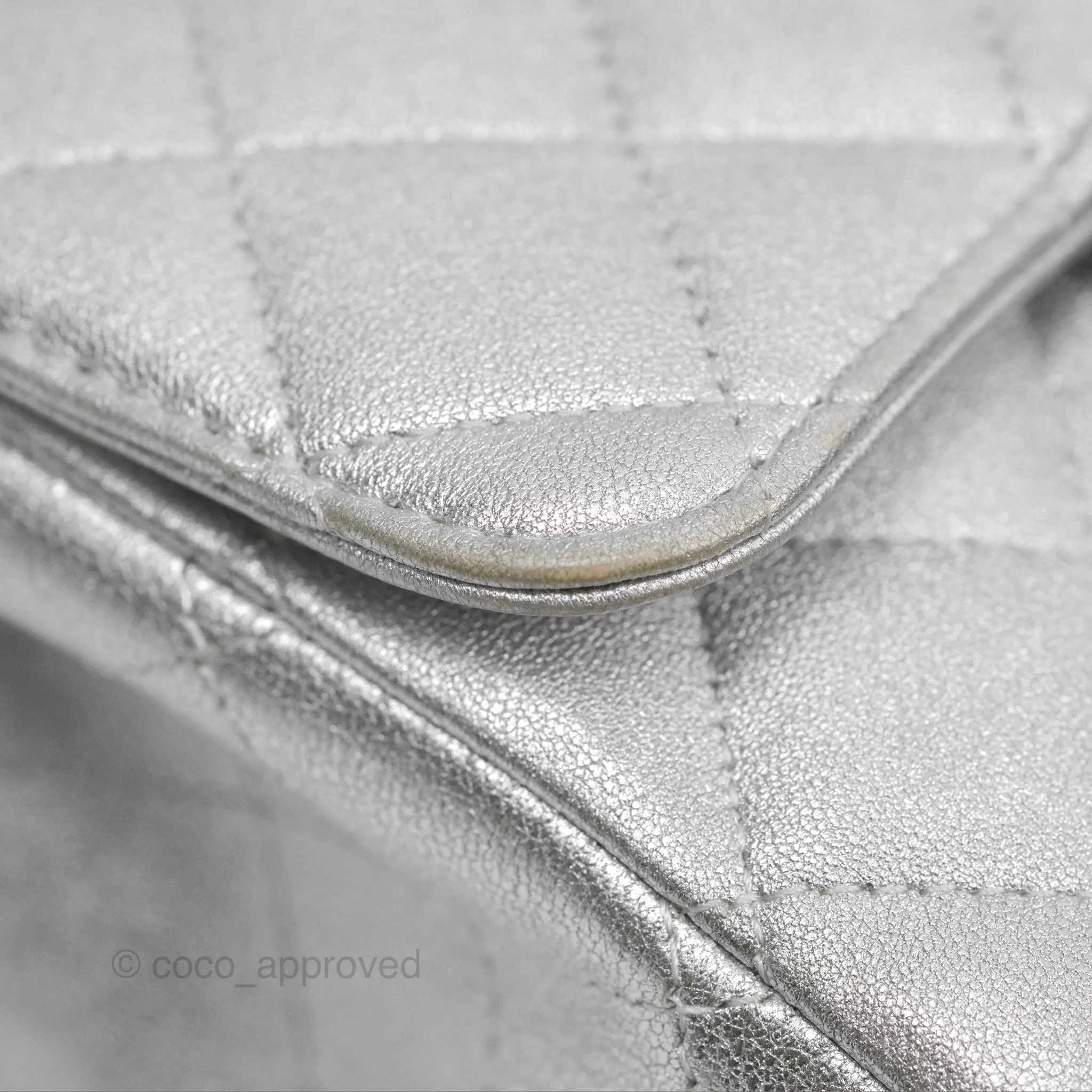 Chanel Classic Quilted Mini Square Flap Silver Lambskin Silver Hardware