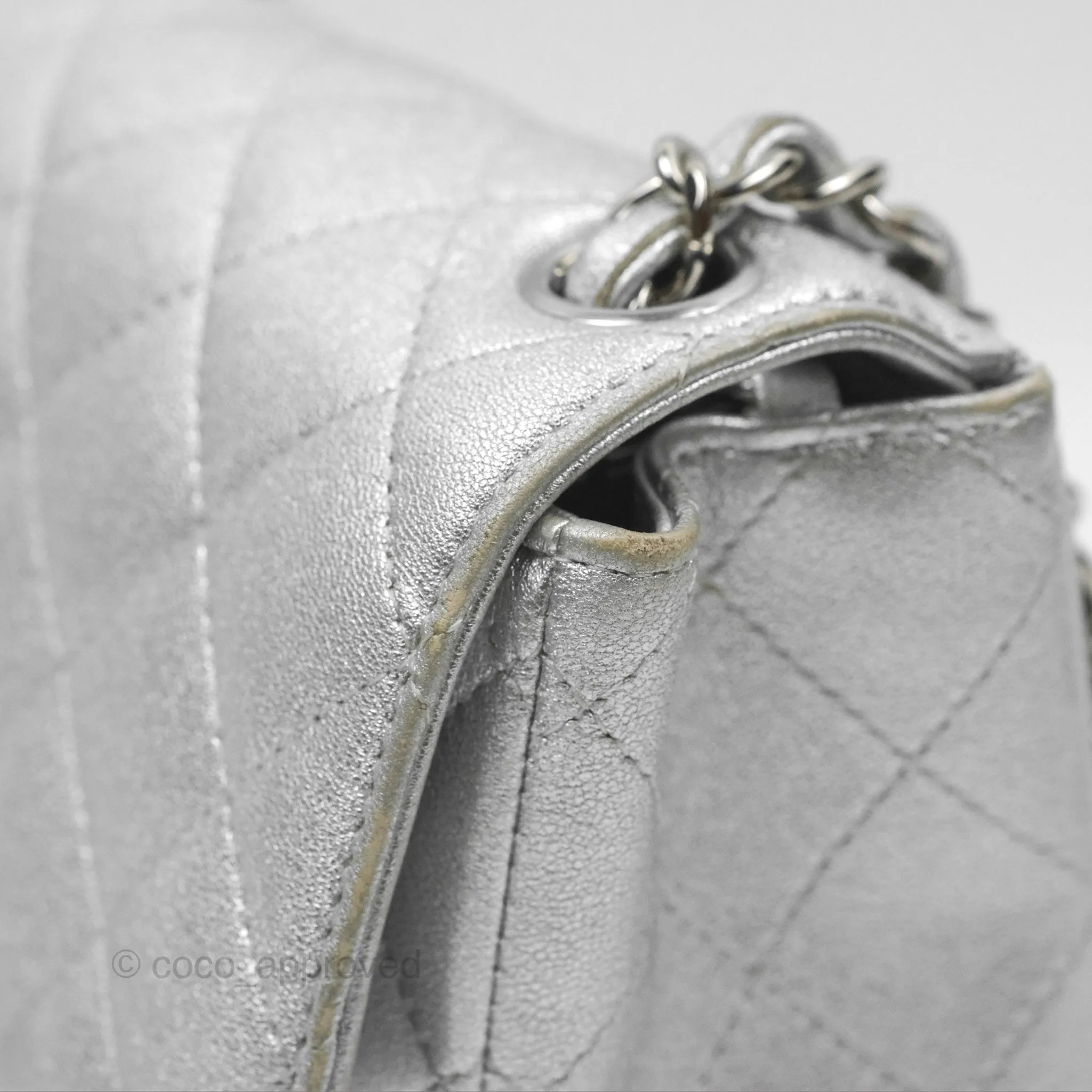 Chanel Classic Quilted Mini Square Flap Silver Lambskin Silver Hardware