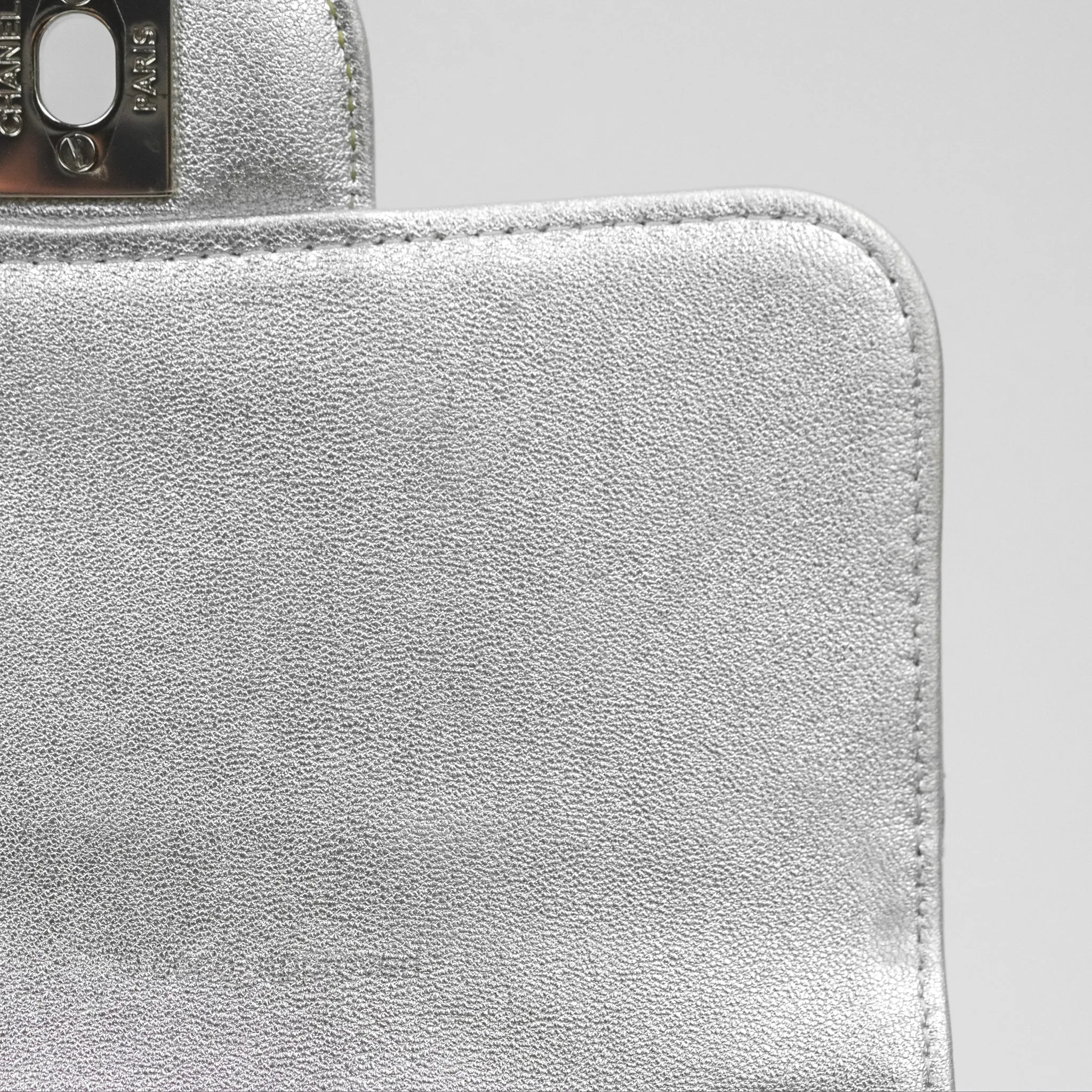 Chanel Classic Quilted Mini Square Flap Silver Lambskin Silver Hardware